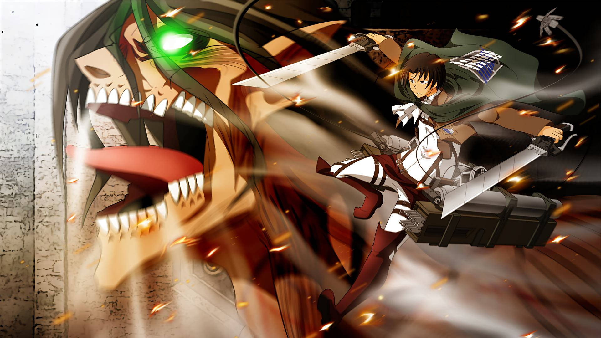 Levi Ackerman na Titan la Kushambulia Picha ya Ukuta