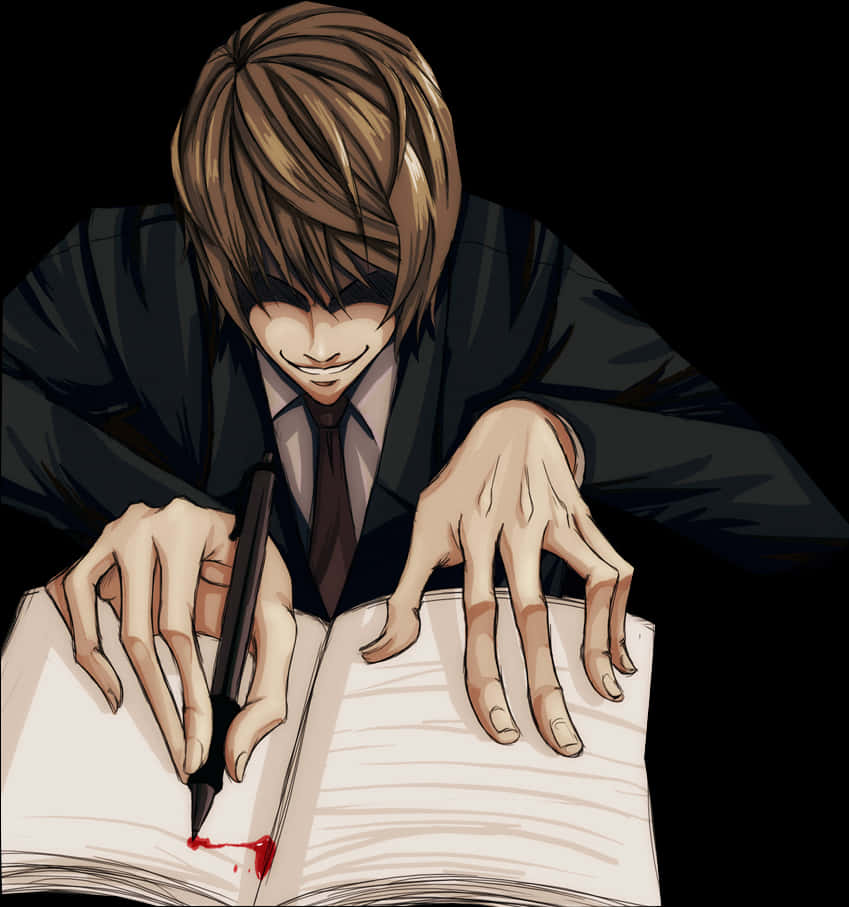 Light Yagami Akiandika Death Note Picha ya Ukuta