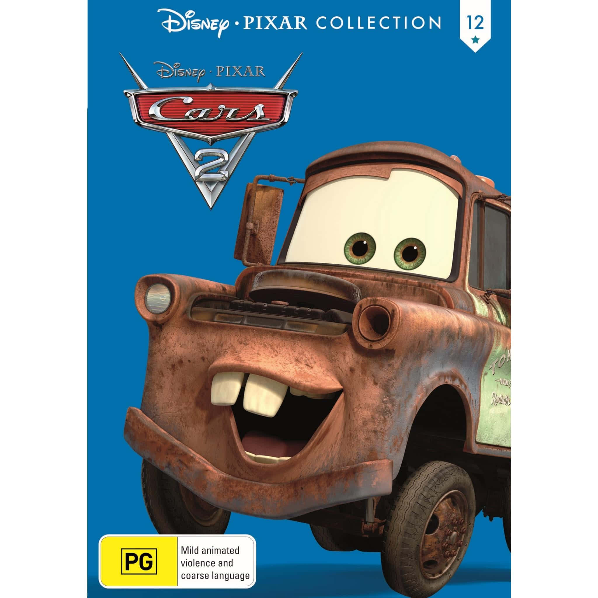 Lightning McQueen na Mater wakikimbia barabarani katika Cars 2 Picha ya Ukuta