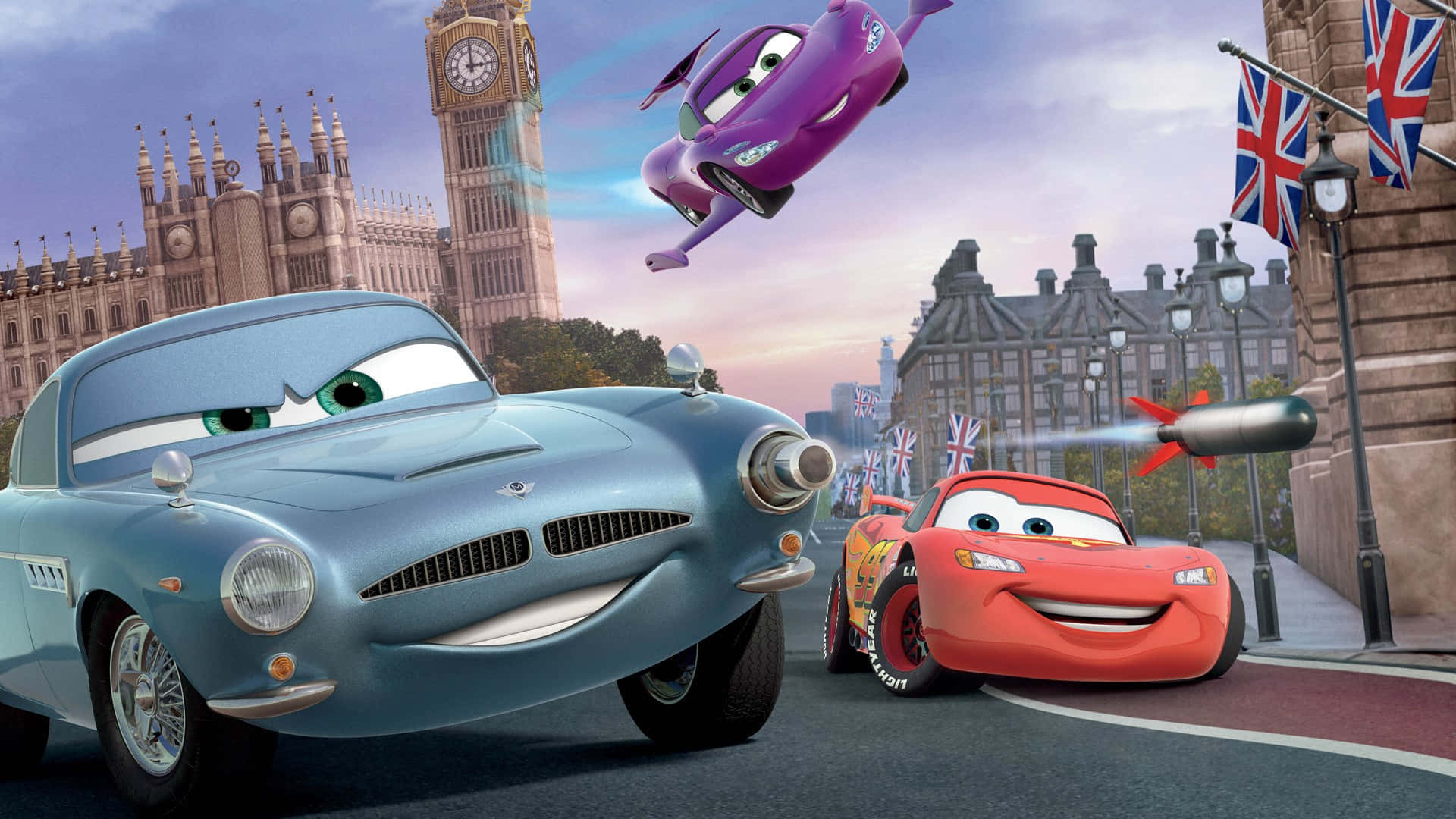 Lightning McQueen na Mater Pamoja katika Cars 2 Picha ya Ukuta