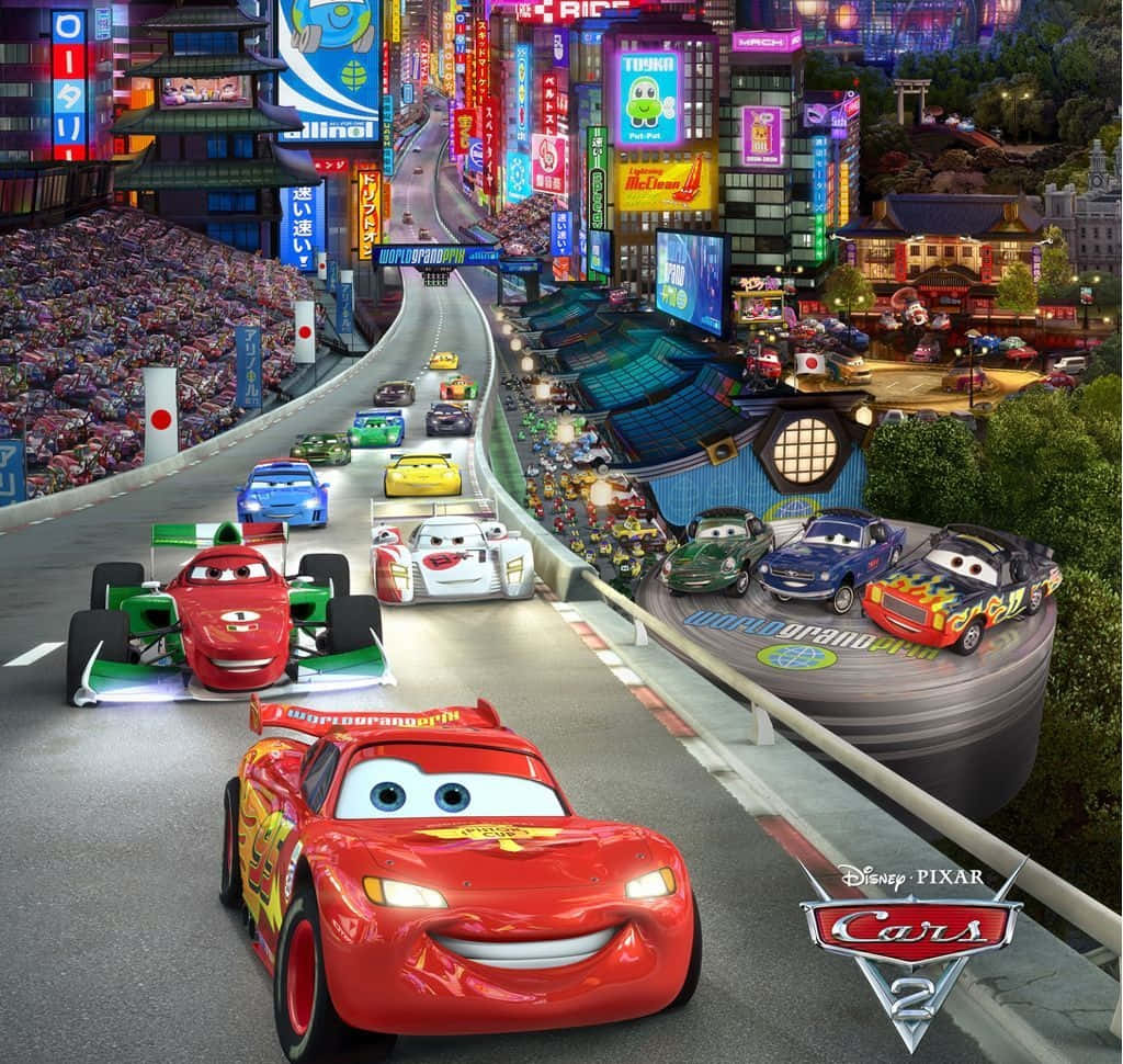 Lightning McQueen na Mater Wanaungana Tena Katika Disney Pixar's Cars 2 Picha ya Ukuta