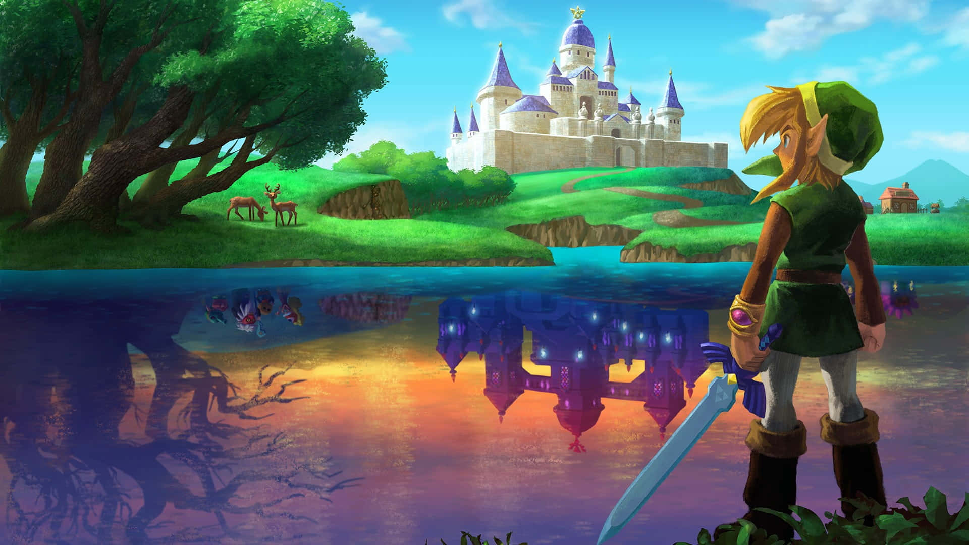 Link akiwa tayari kuchunguza ulimwengu wa hadithi za The Legend of Zelda Picha ya Ukuta
