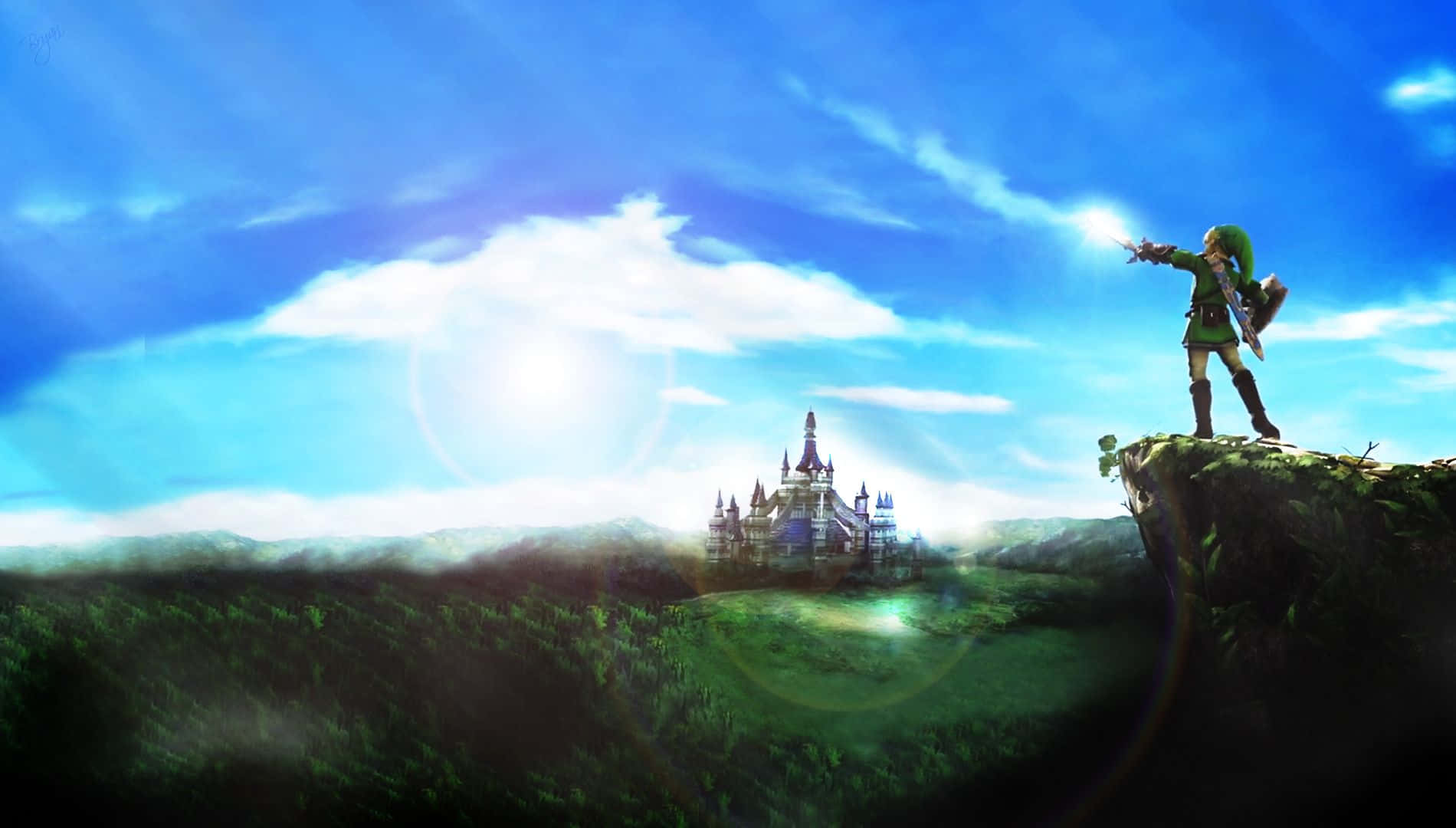 Link na Zelda wakikimbia kuokoa Visiwa katika The Legend of Zelda Picha ya Ukuta