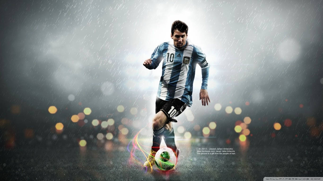 Lionel Messi akidriblu katika mvua Picha ya Ukuta