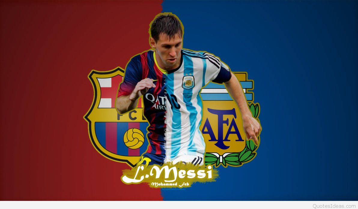 Lionel Messi Akisherehekea Akiwa na Nembo za Barcelona na Argentina Picha ya Ukuta