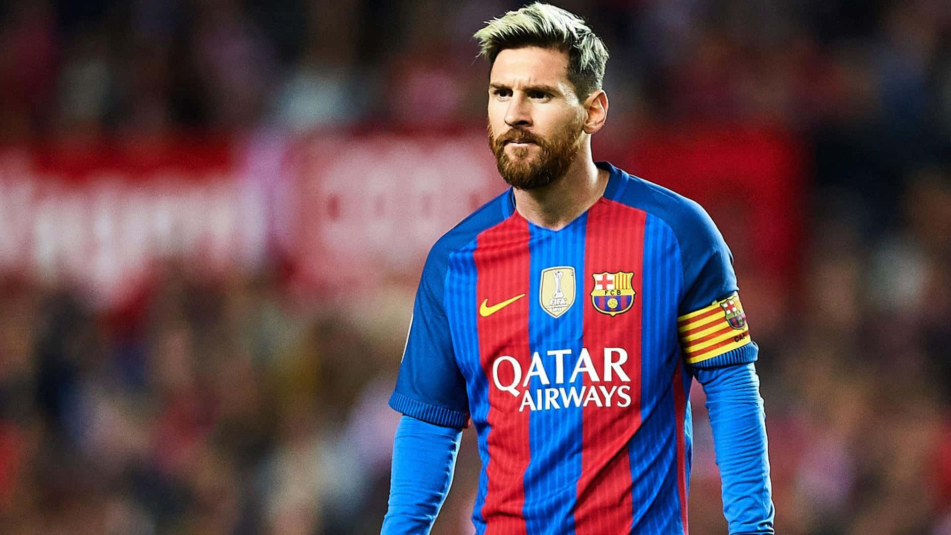 Lionel Messi, Kapteni wa FC Barcelona, katika picha ya kusisimua ya hatua. Picha ya Ukuta