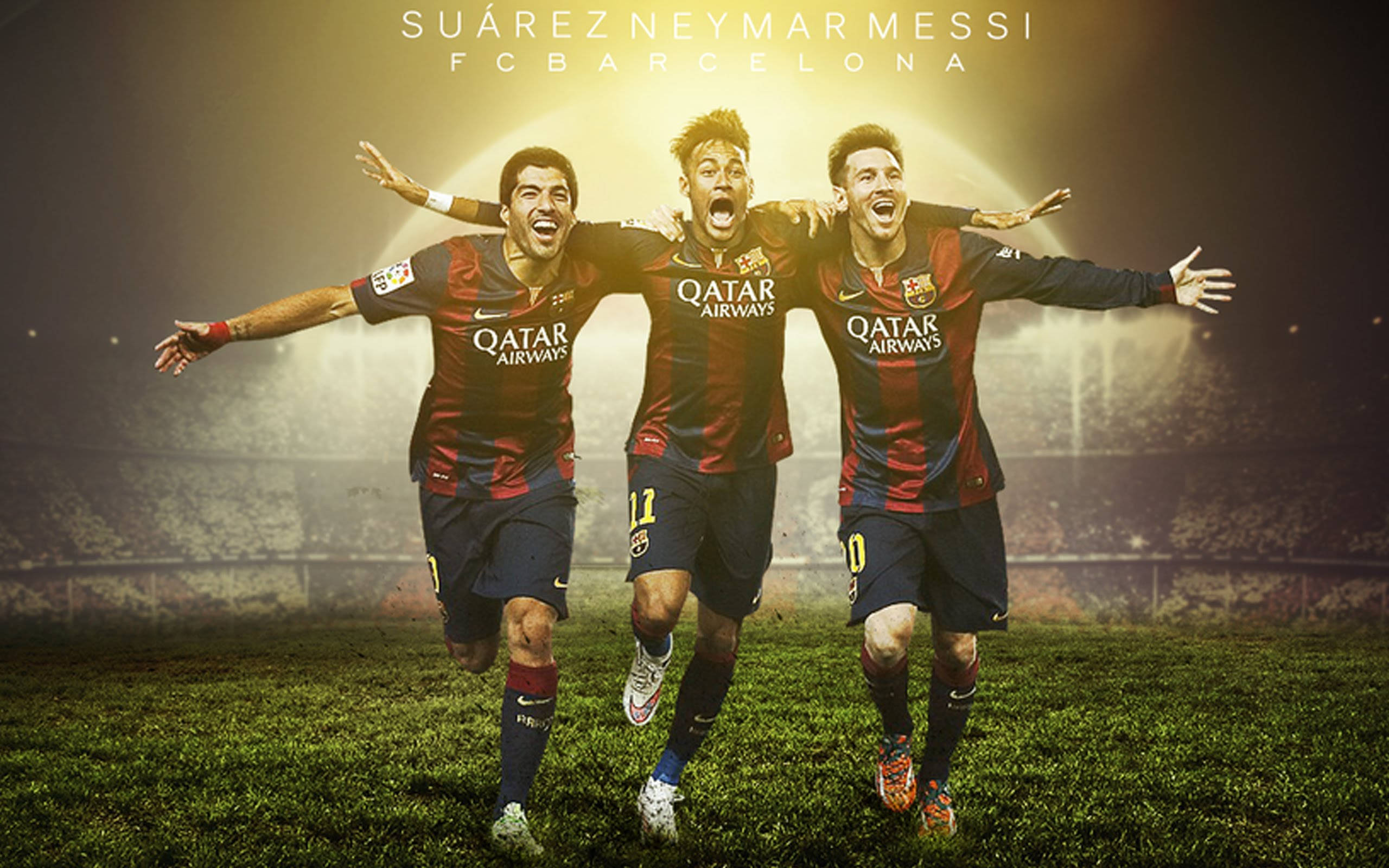 Lionel Messi, Luis Suarez na Neymar Jr. wa FC Barcelona kwenye mechi. Picha ya Ukuta