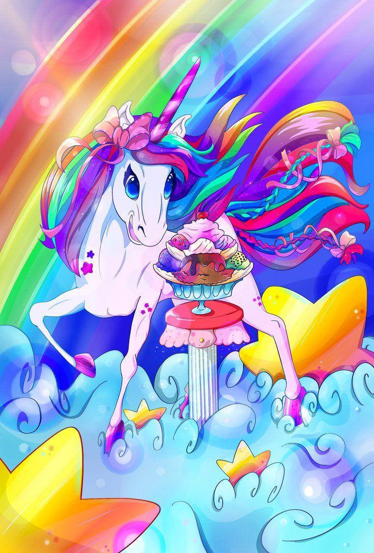Lisa Frank Farasi wa Pembe Moja Akiwa na Aiskrimu Picha ya Ukuta