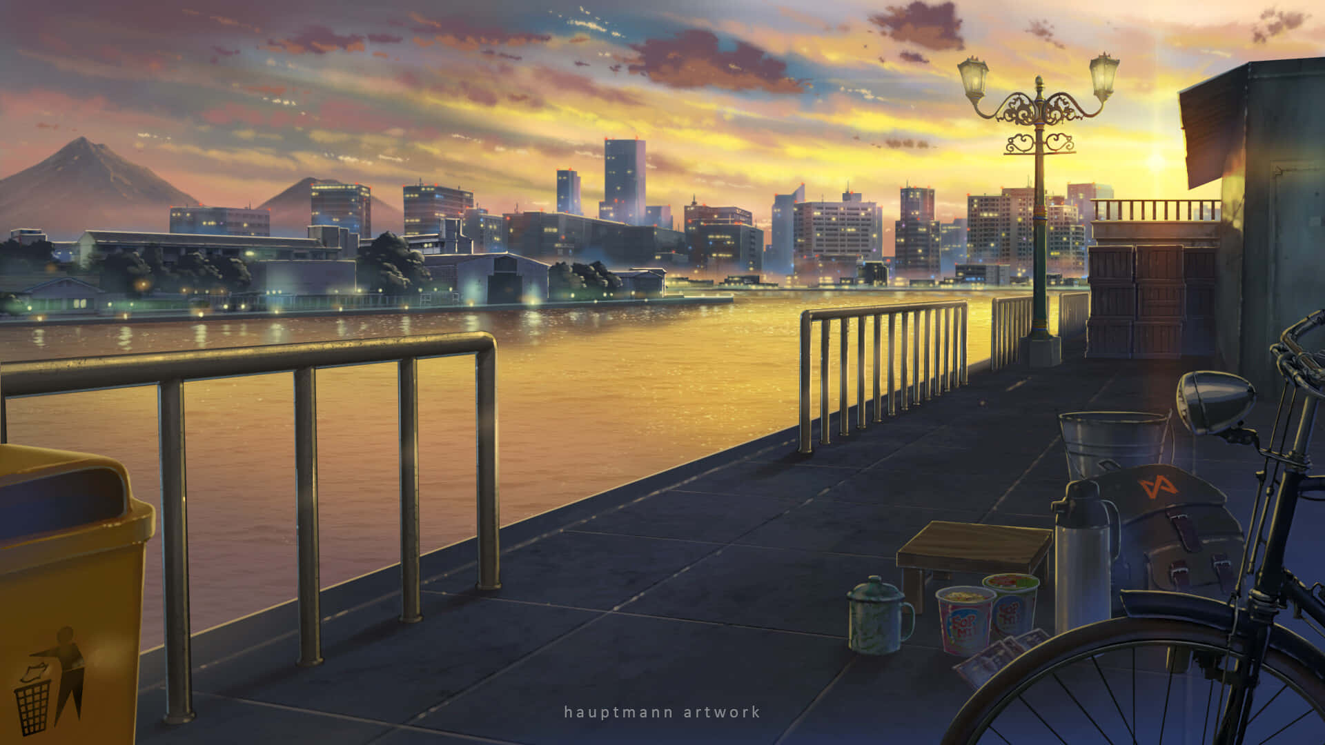 Lo Fi Anime Chill Bike Kando ya Ziwa Picha ya Ukuta