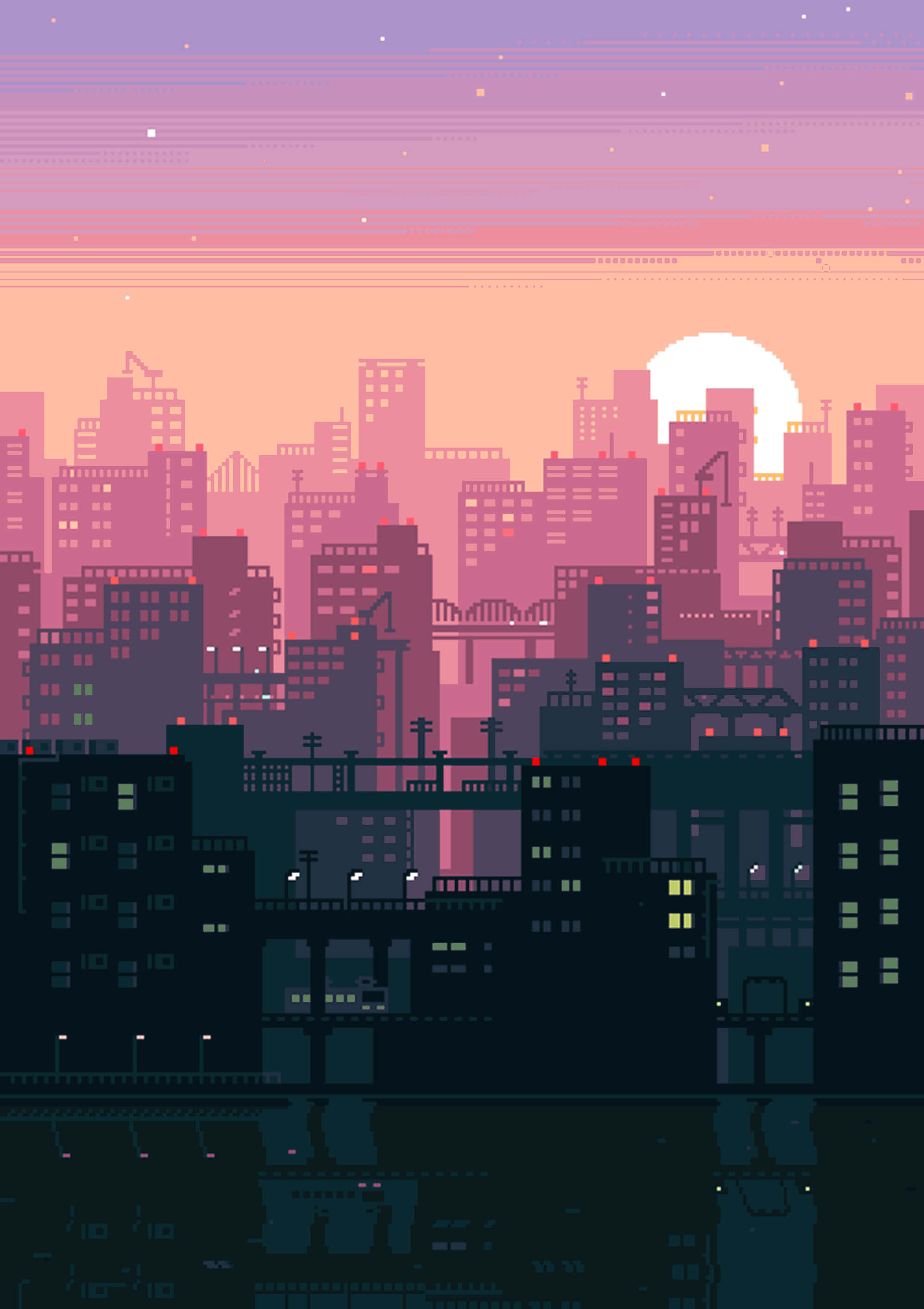 Lo Fi Pixel Art City Picha ya Ukuta