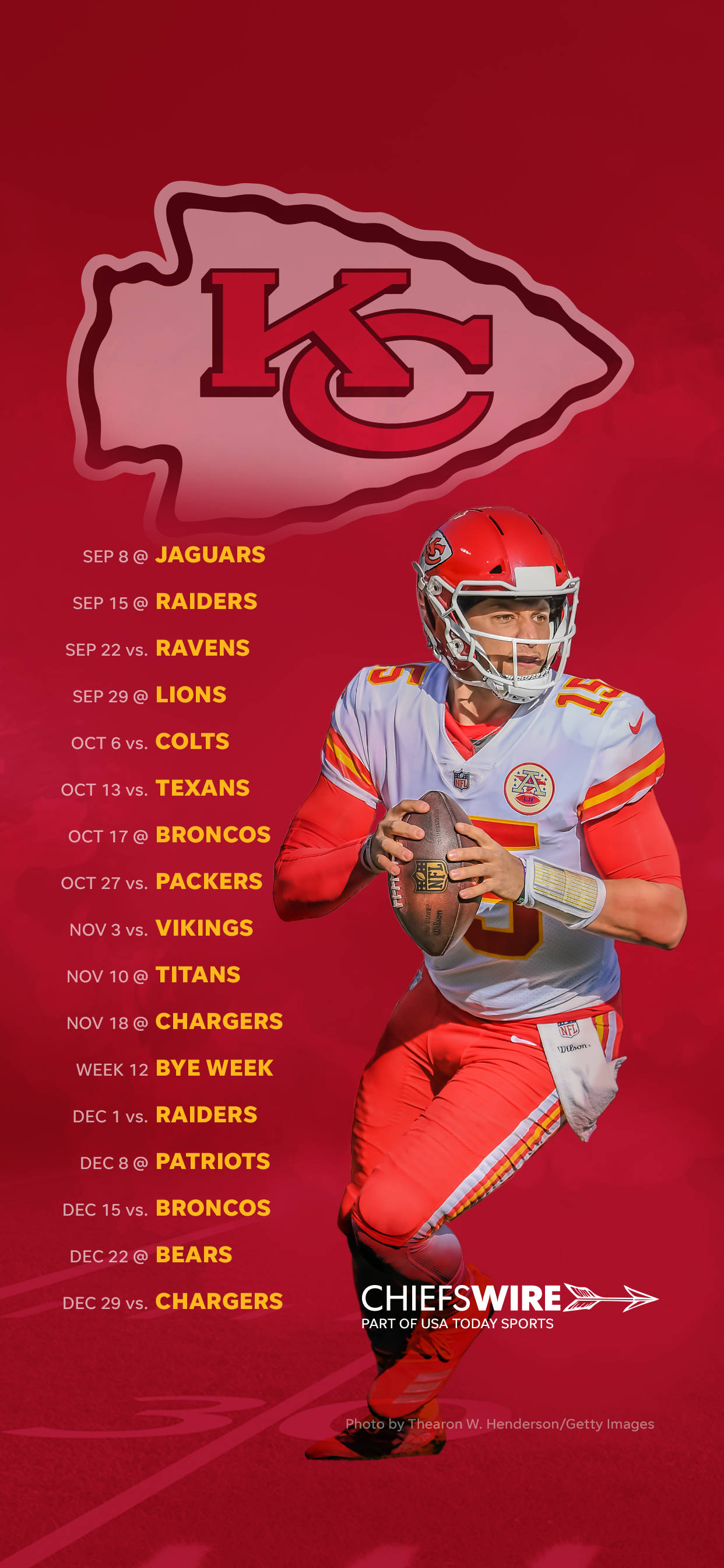 Logo ya sleek, cool ya Timu ya Football ya Kansas City Chiefs. Picha ya Ukuta