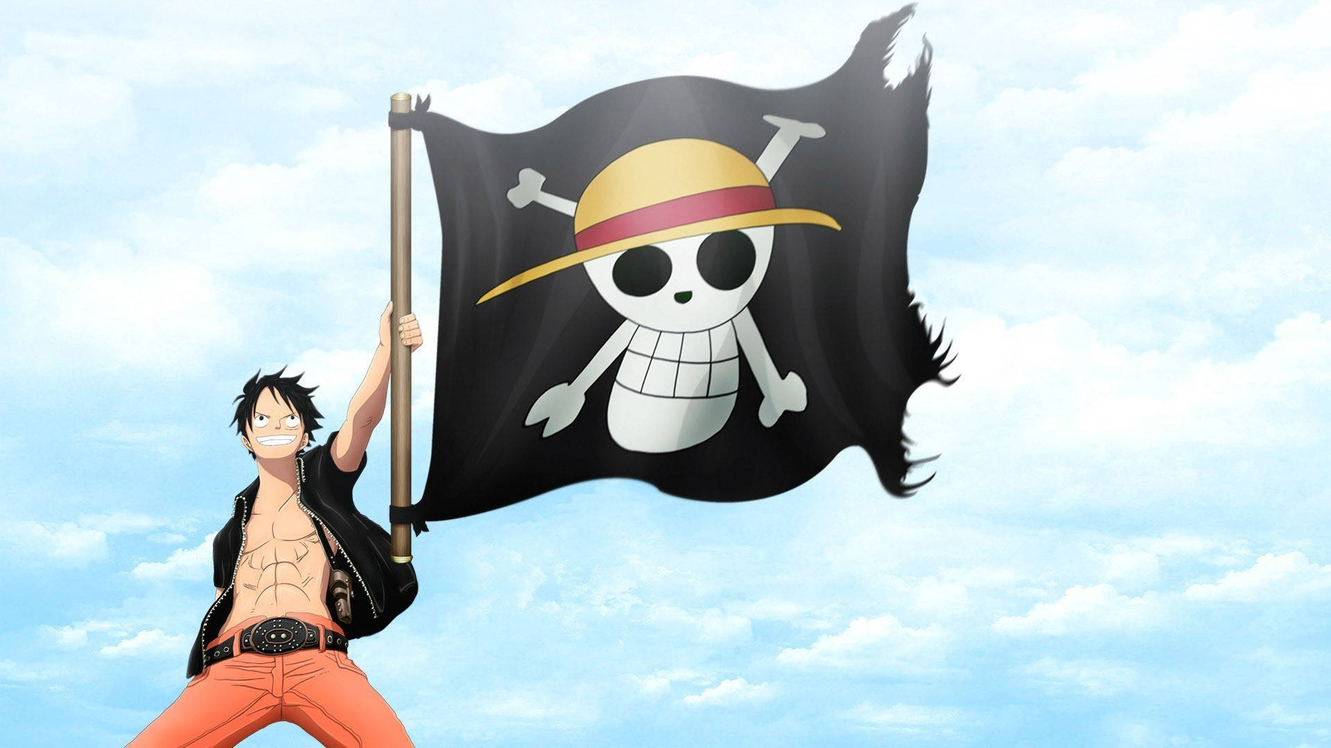 Luffy Akiwa na Bendera Nyeusi ya Chopper Picha ya Ukuta