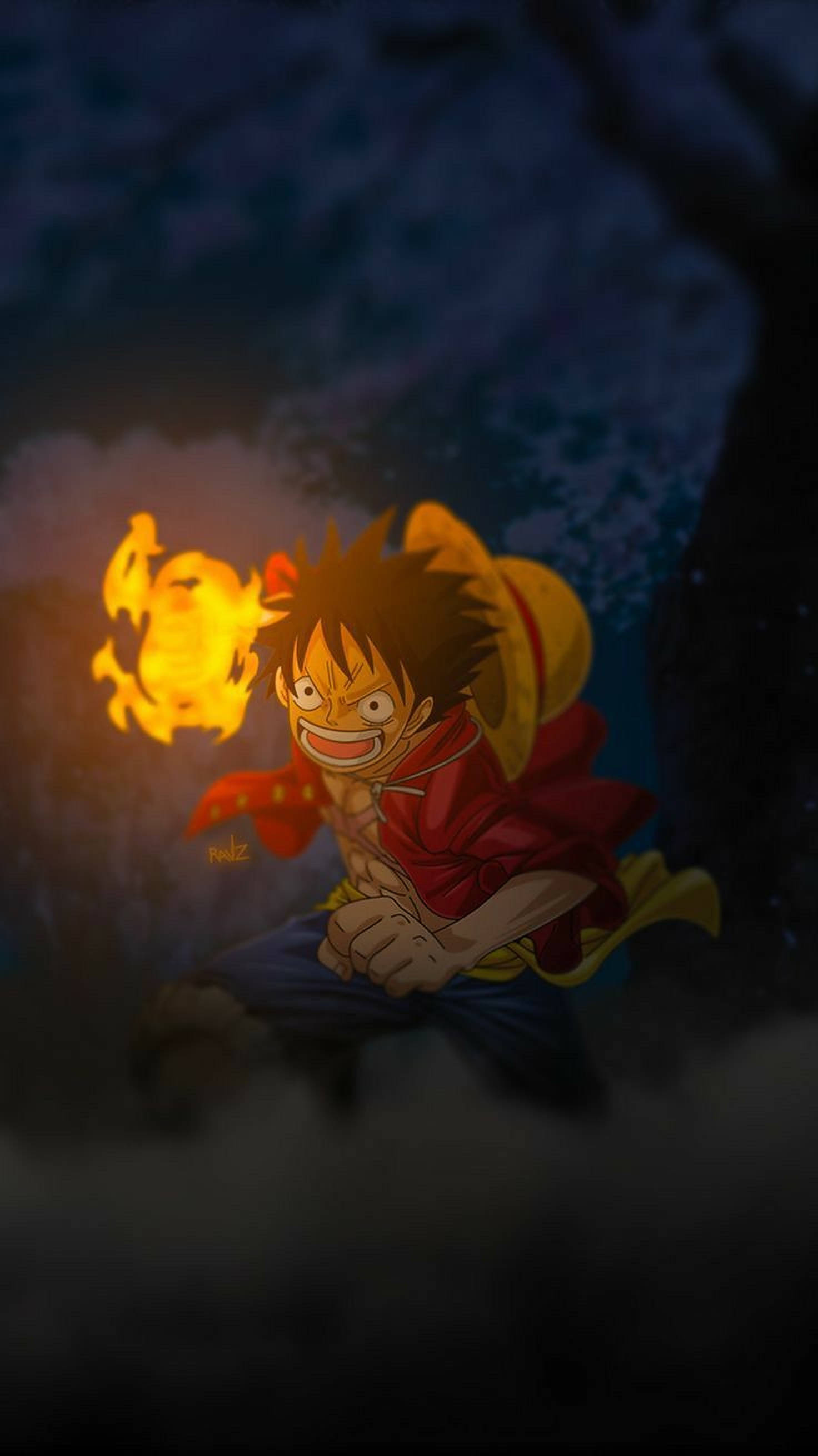 Luffy Akiwa na Moto One Piece iPhone Picha ya Ukuta
