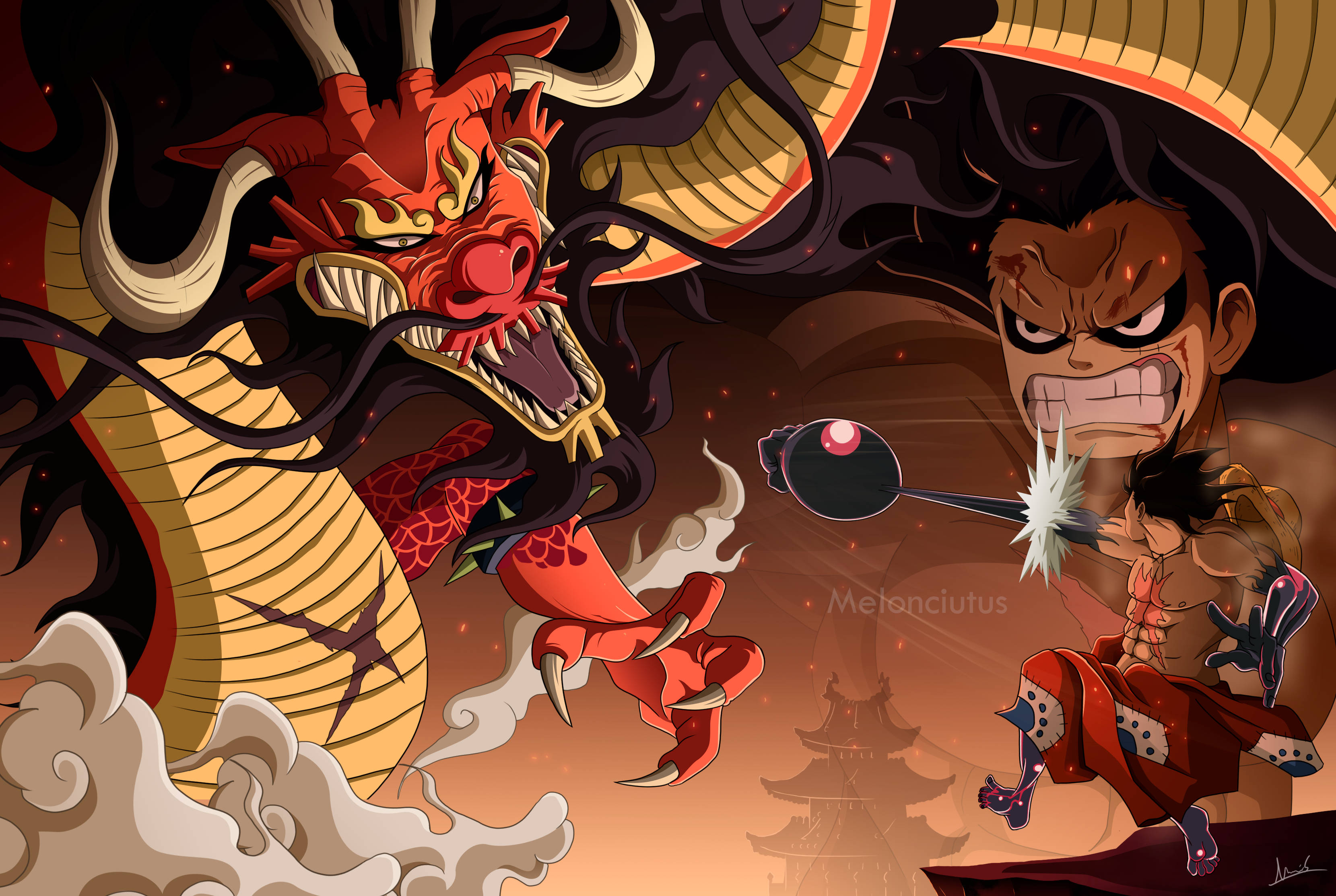 Luffy Gear 4 Dhidi Kaido Picha ya Ukuta