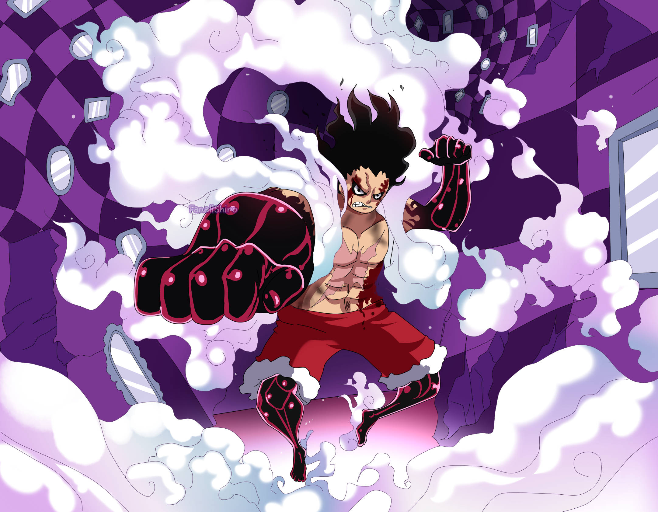 Luffy Gear 4 Mchanganyiko wa Rangi ya Upepo Picha ya Ukuta