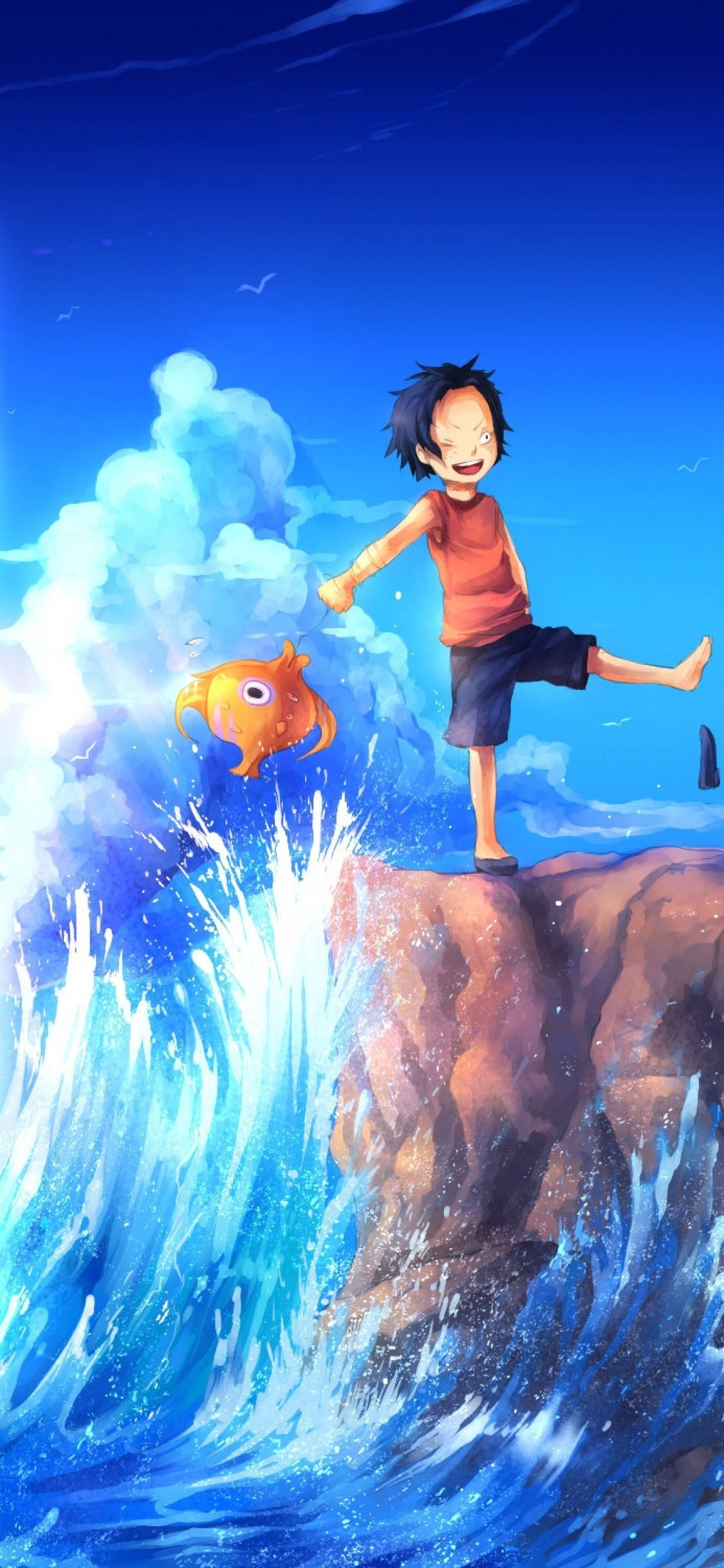 Luffy Katika Bahari One Piece iPhone Picha ya Ukuta