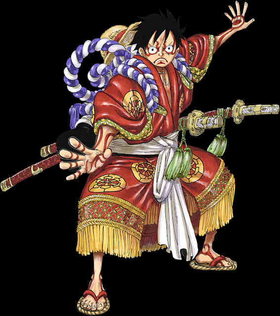 Luffy katika Mavazi ya Kijapani ya Jadi Picha ya Ukuta