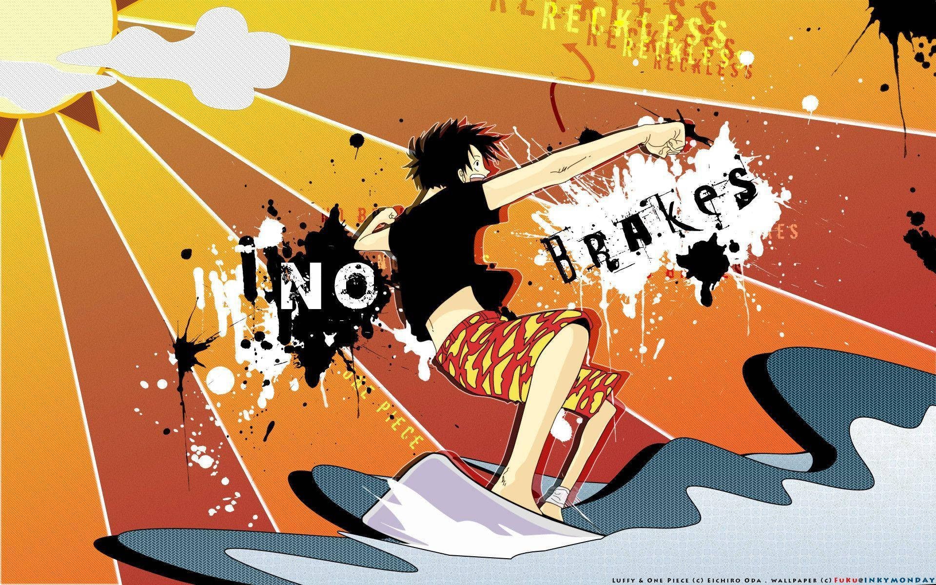 Luffy Mharamia Anayepanda Mawimbi Fanart Picha ya Ukuta