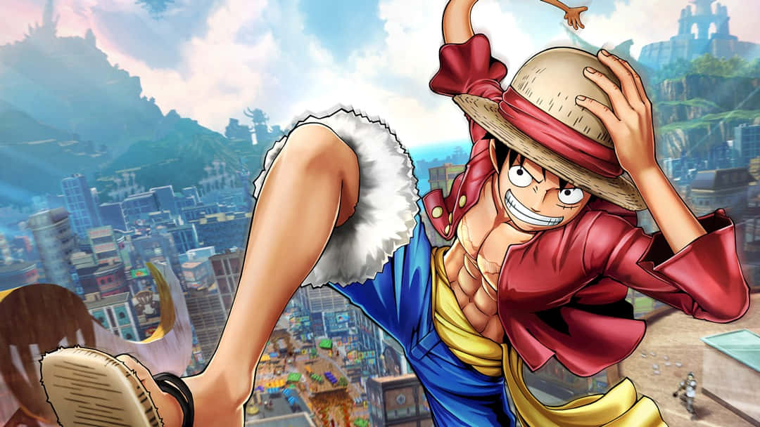 Luffy na Wanaharamu wa Strawhat wako tayari kusafiri baharini kutafuta One Piece! Picha ya Ukuta