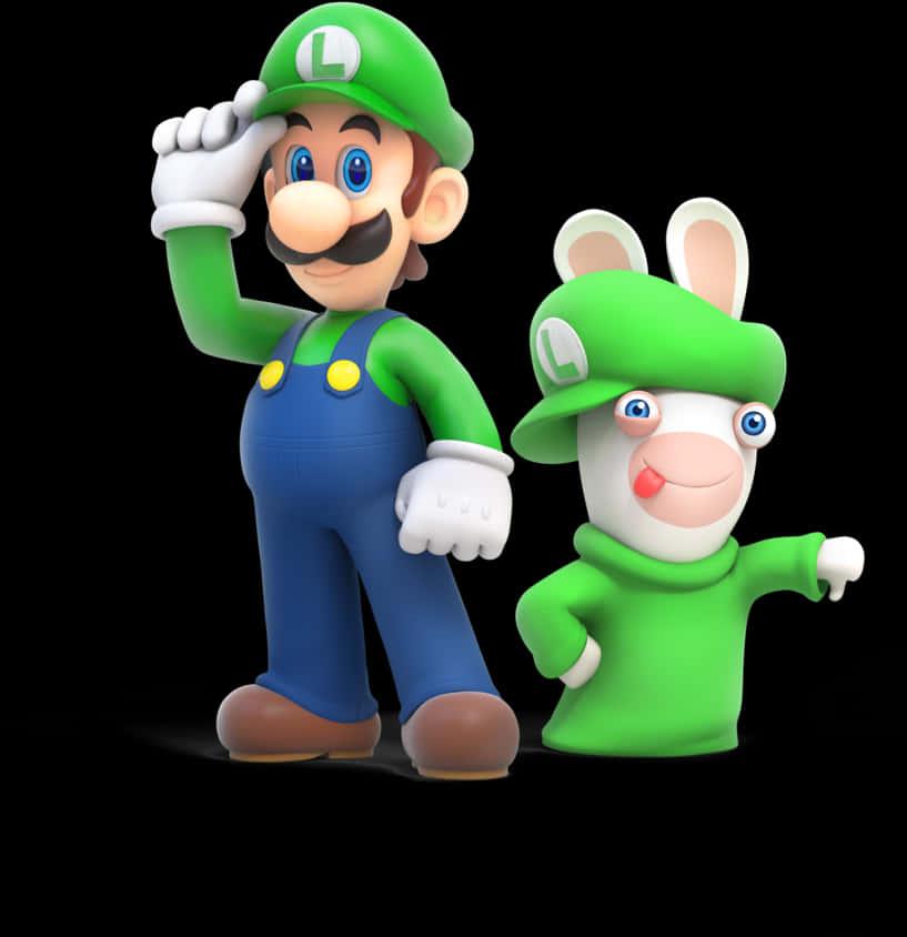 Luigi na Rafiki wa Rabbid Picha ya Ukuta