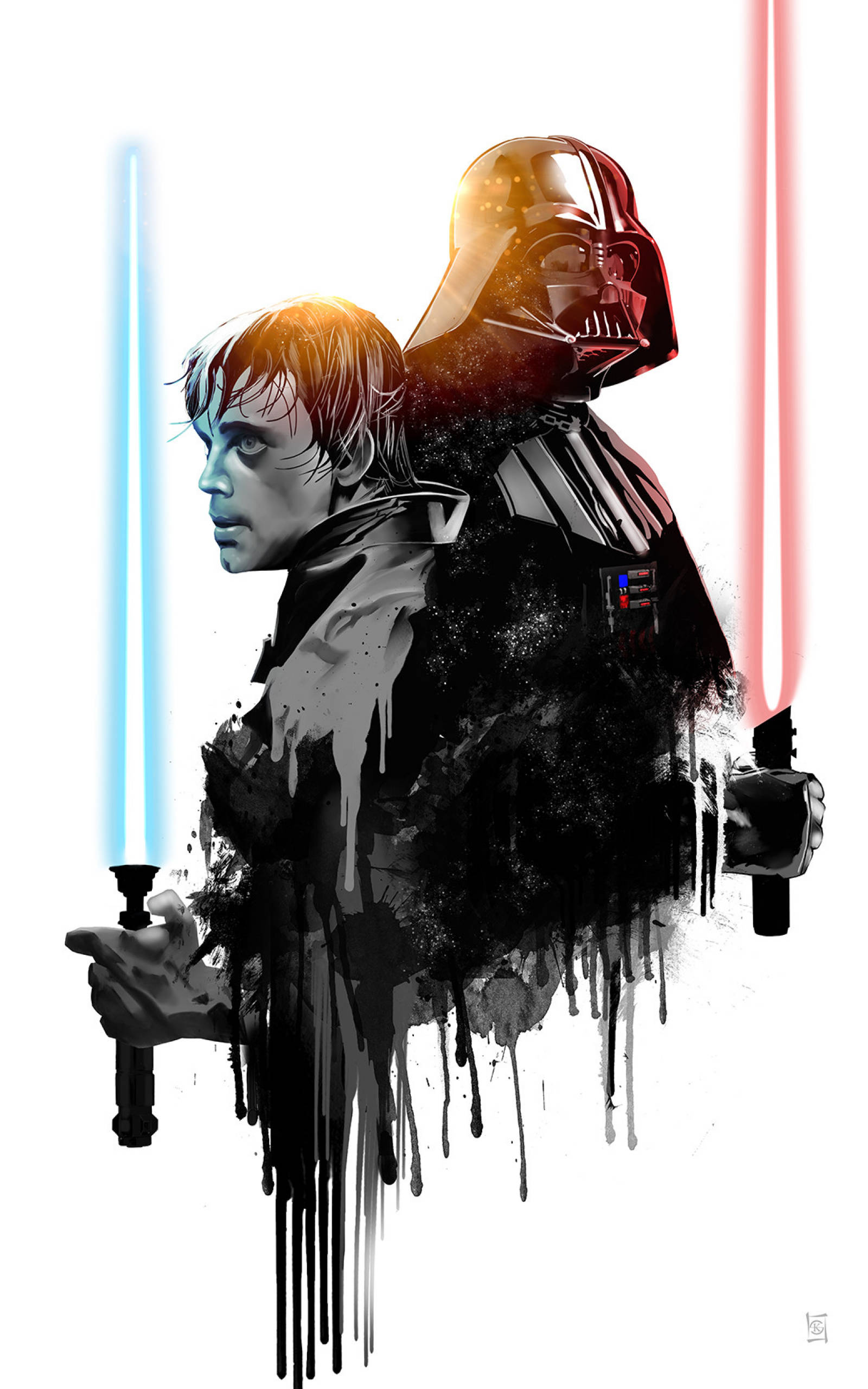 Luke Skywalker na Darth Vader wa Star Wars kwa Kompyuta Kibao Picha ya Ukuta