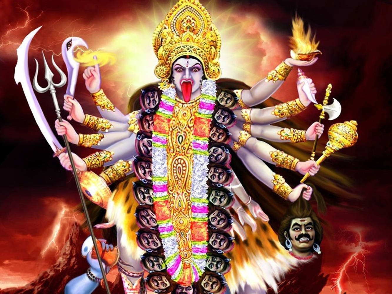 Maa Kali Mikono Mingi Moto Aesthetic Picha ya Ukuta