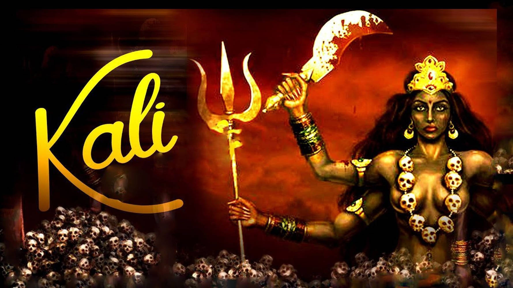 Maa Kali Nyekundu Aesthetic Yenye Kisu cha Damu Picha ya Ukuta