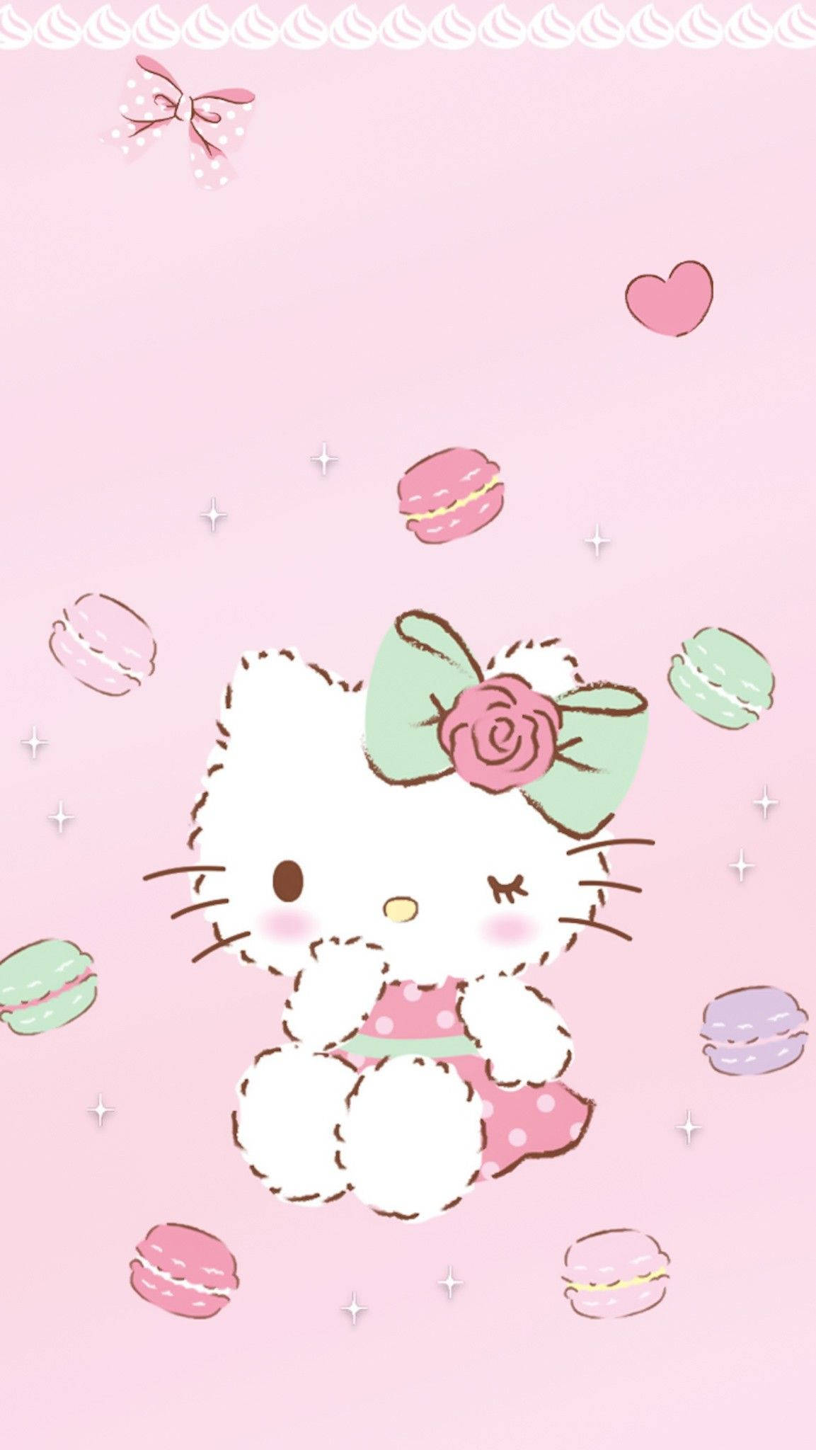 Macaroons na Picha ya Hello Kitty ya Katuni Picha ya Ukuta