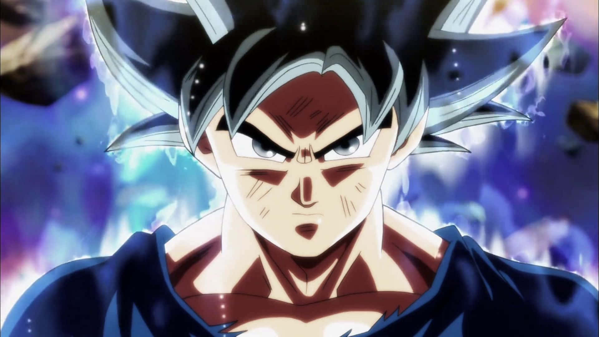 Macho ya Goku wa Dragon Ball Super yakigeuka fedha anapofungua nguvu ya Ultra Instinct. Picha ya Ukuta