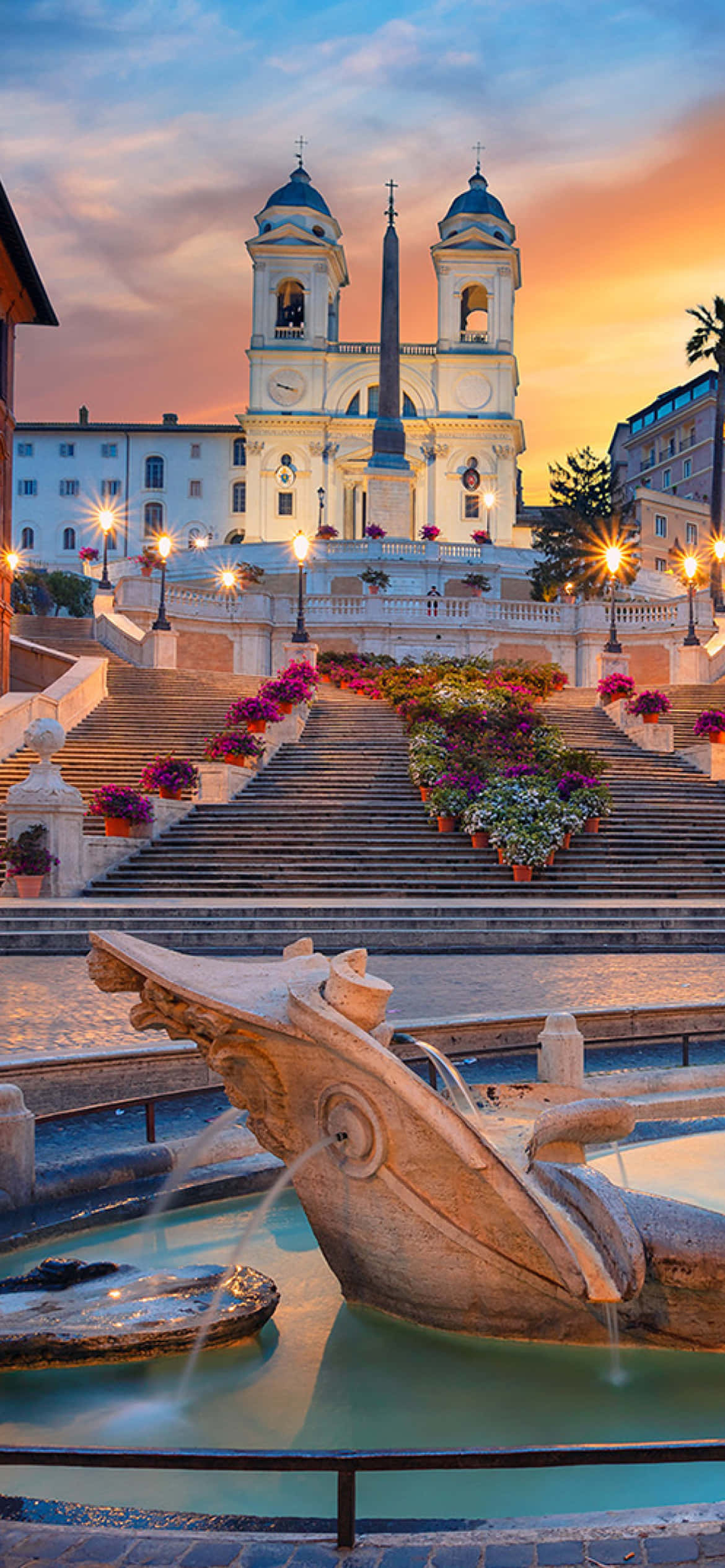 Machozi ya Kuvutia ya Jua juu ya Staircase za Kihistoria za Roma Picha ya Ukuta