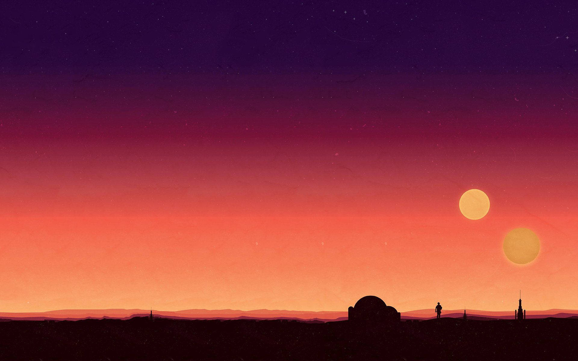 Machweo ya Tatooine Katika Mandhari ya Star Wars Picha ya Ukuta