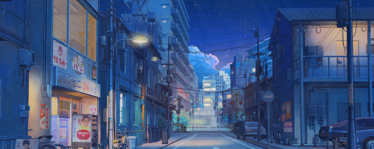 Maduka 1200x480 Katika Mtaa wa Anime Picha ya Ukuta