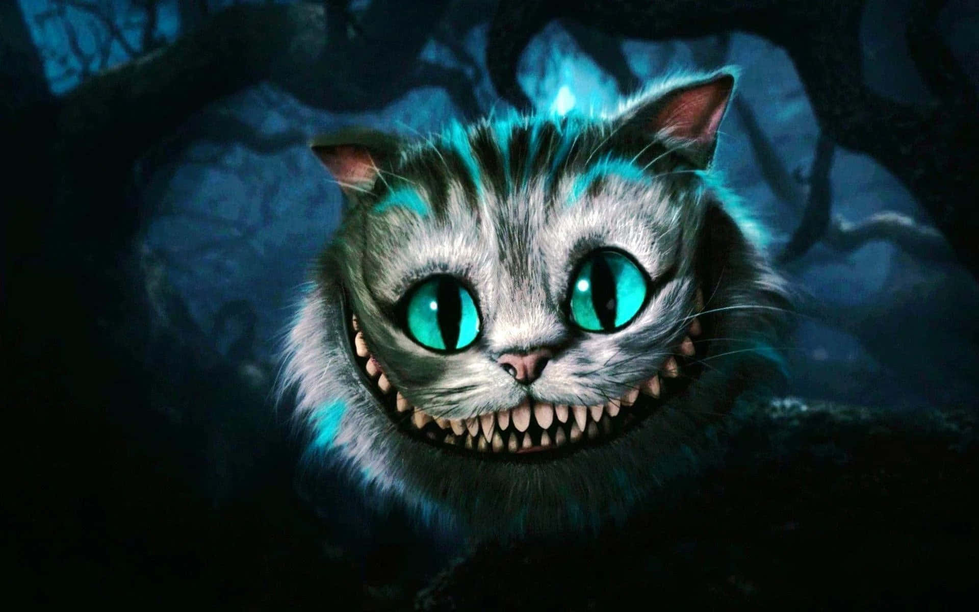 Maelezo ya usoni yanayojua yote na ya kistaarabu ya Cheshire Cat Picha ya Ukuta