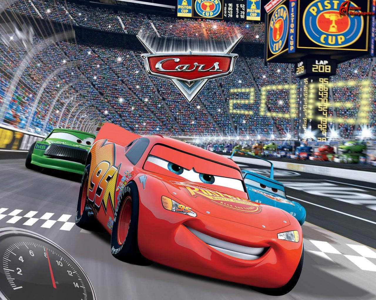 Magari Lightning McQueen Katika Mashindano Picha ya Ukuta