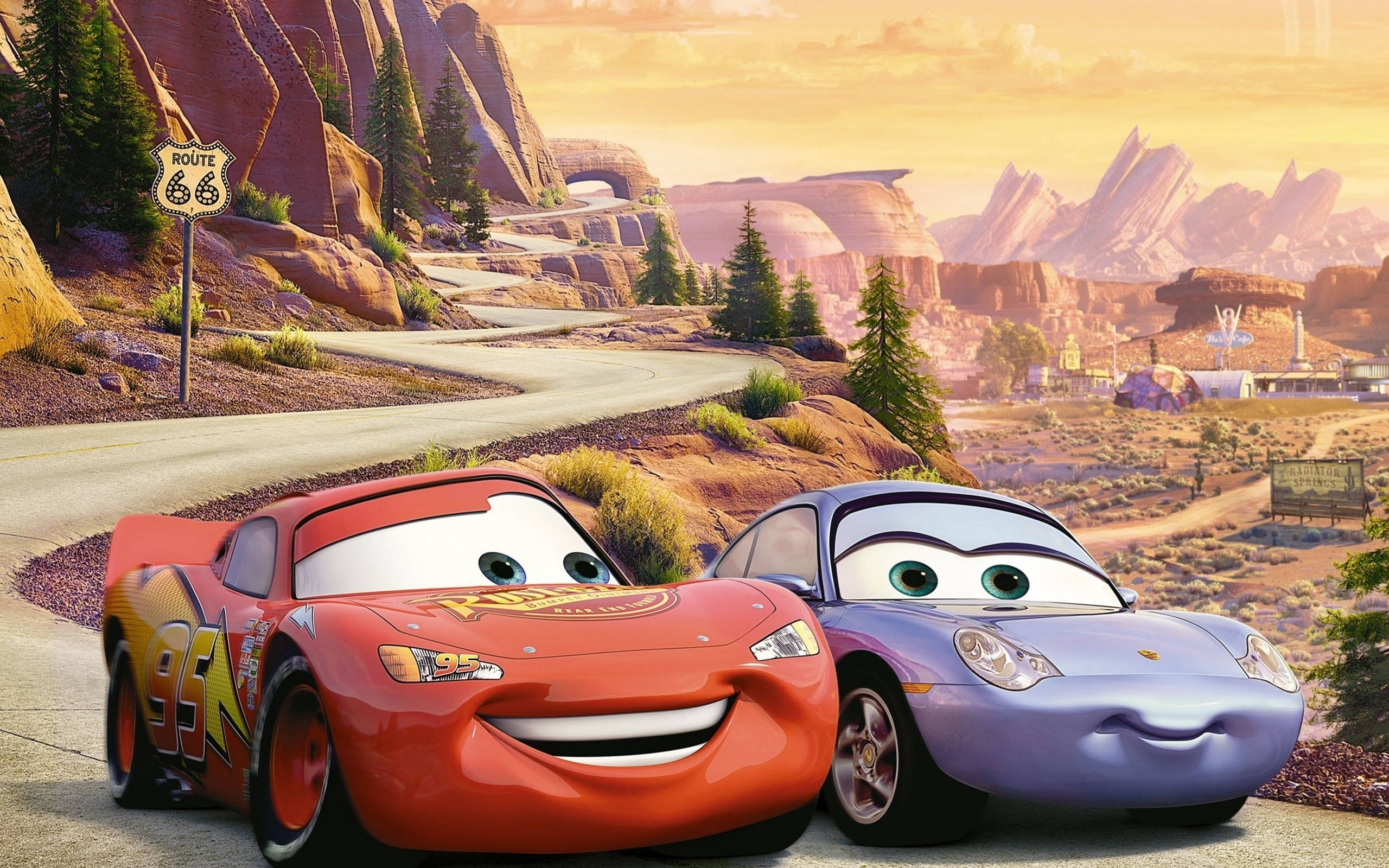 Magari Lightning McQueen na Rainie Picha ya Ukuta