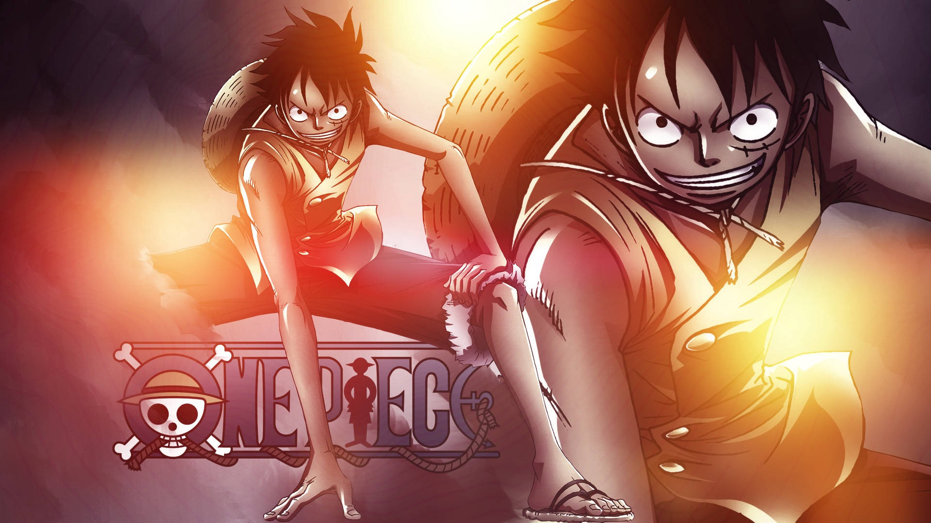 Maharamia wa Anime Luffy Akiwa na Moto Picha ya Ukuta