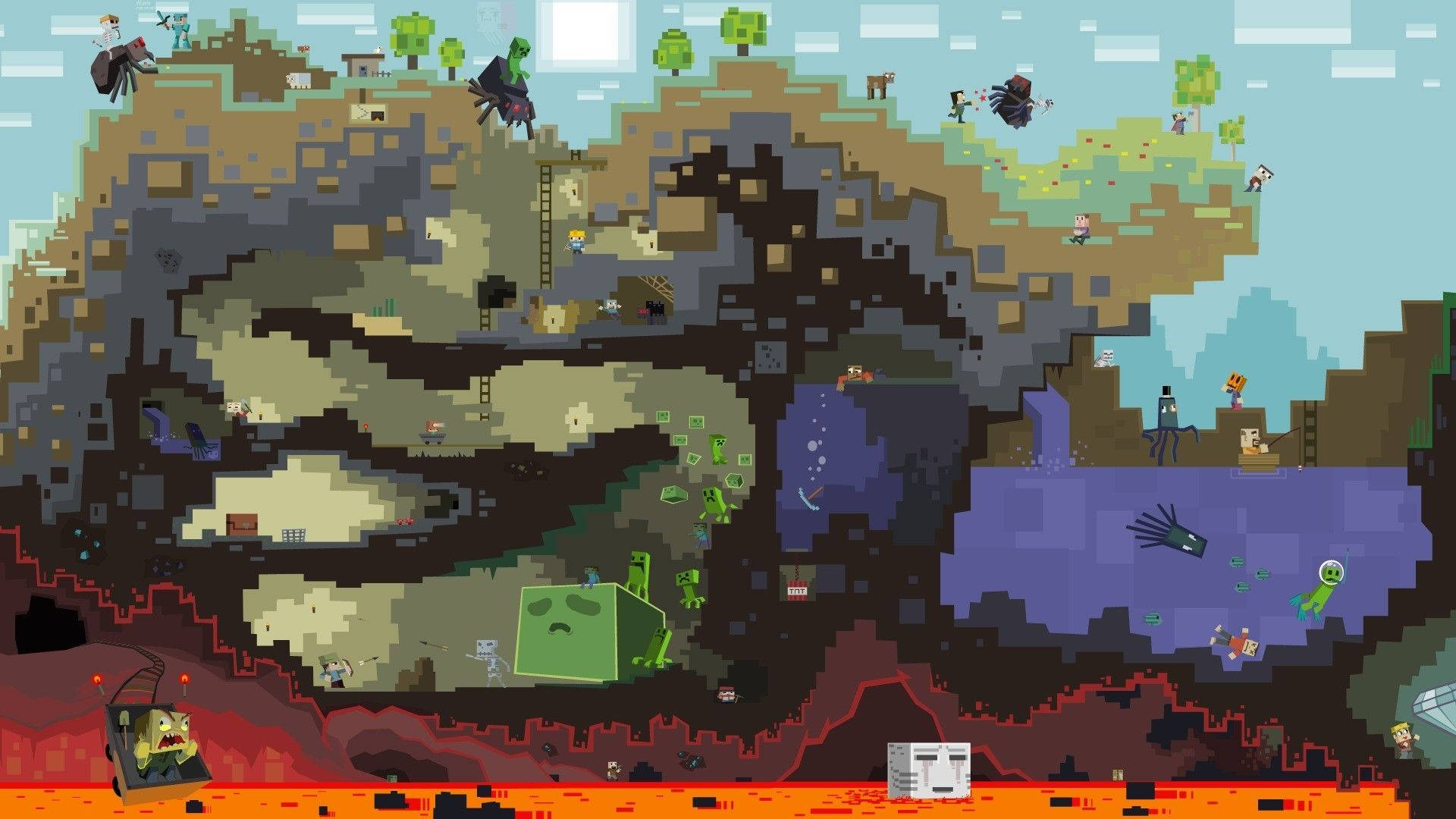 Maisha ya Minecraft Chini ya Ardhi na Majini Picha ya Ukuta