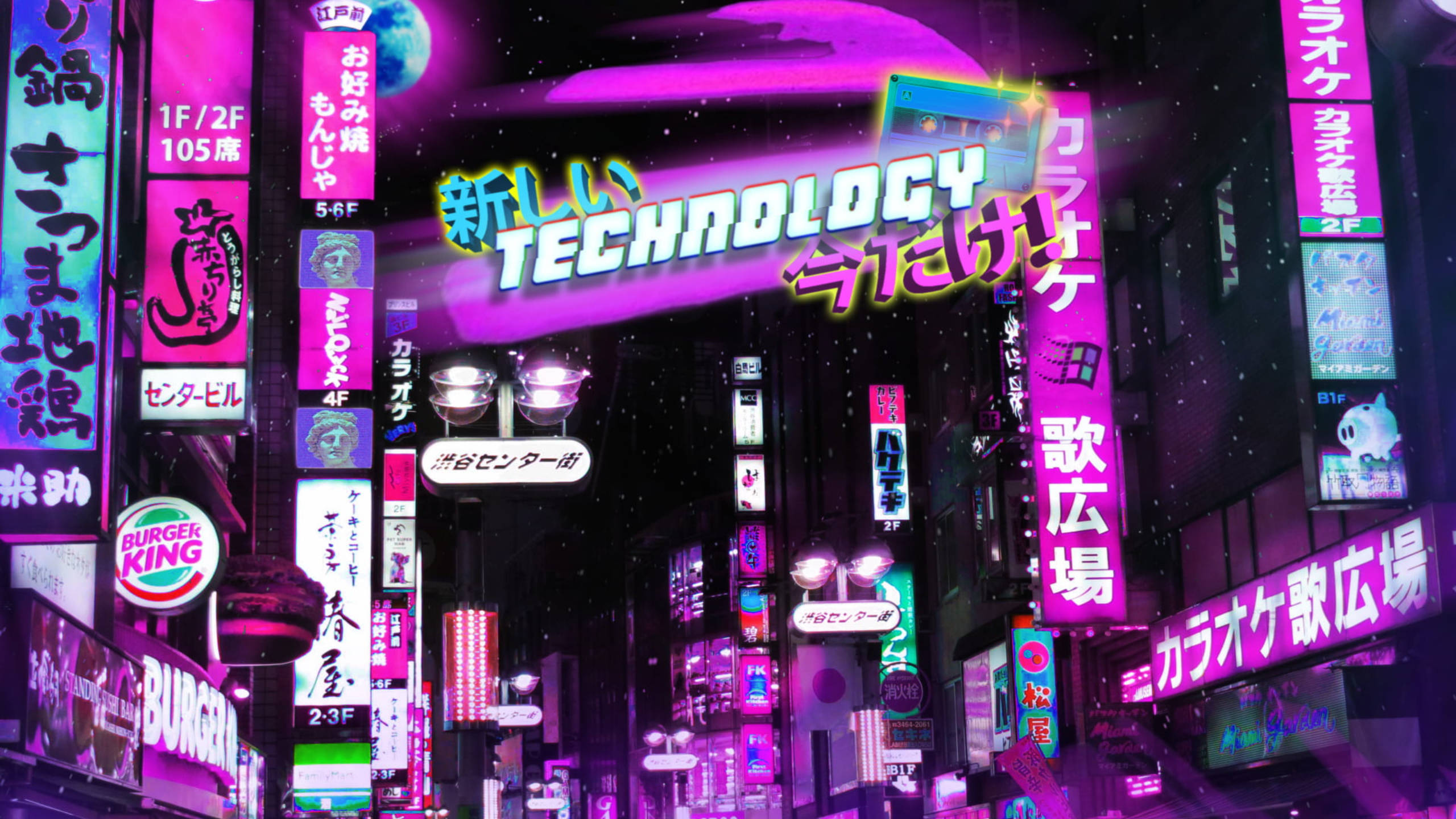 Maisha ya Usiku Japani Rangi ya Zambarau Aesthetic Tumblr Laptop Picha ya Ukuta
