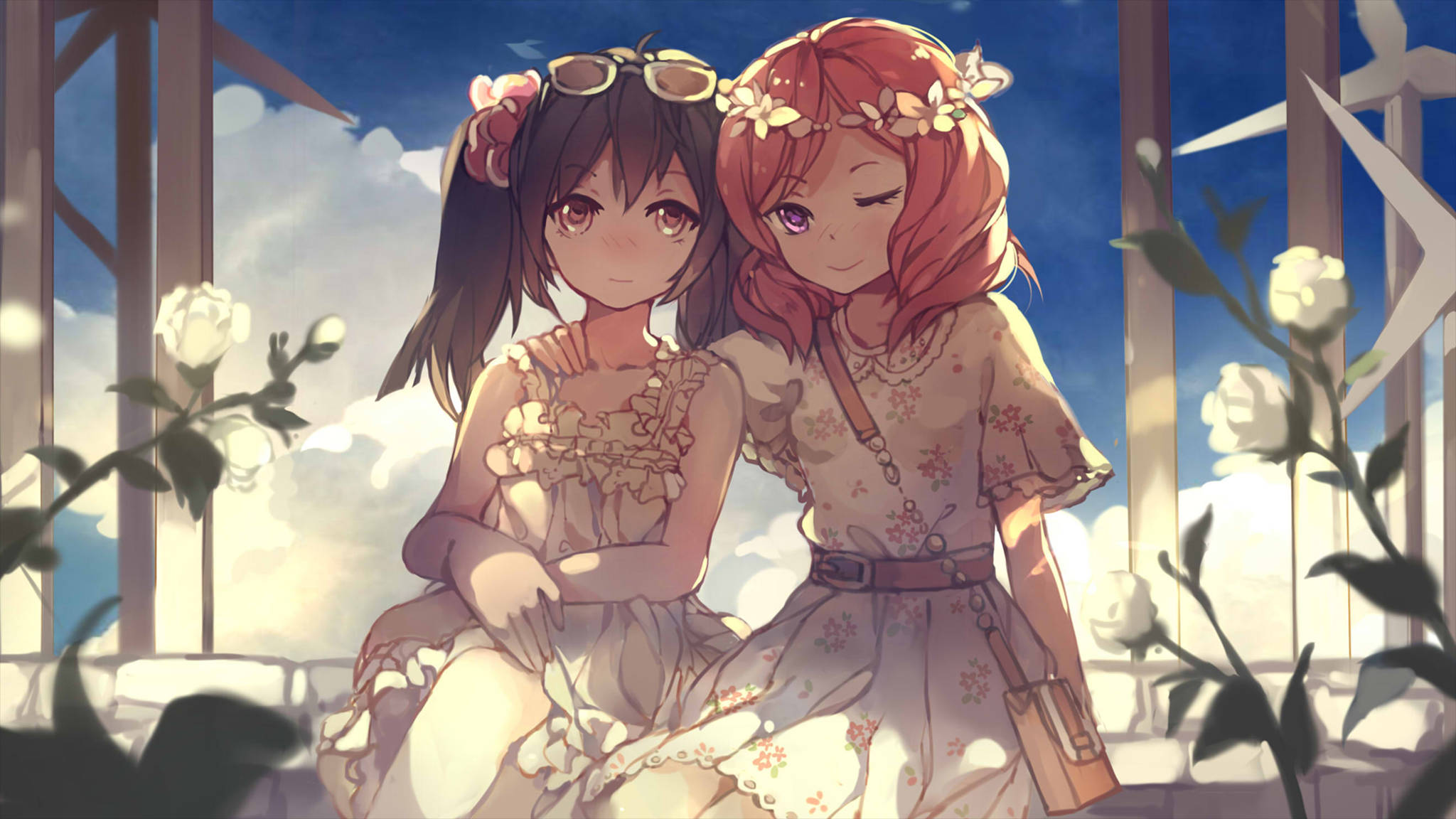 Maki na Nico Wasichana Wapenzi wa Anime Picha ya Ukuta