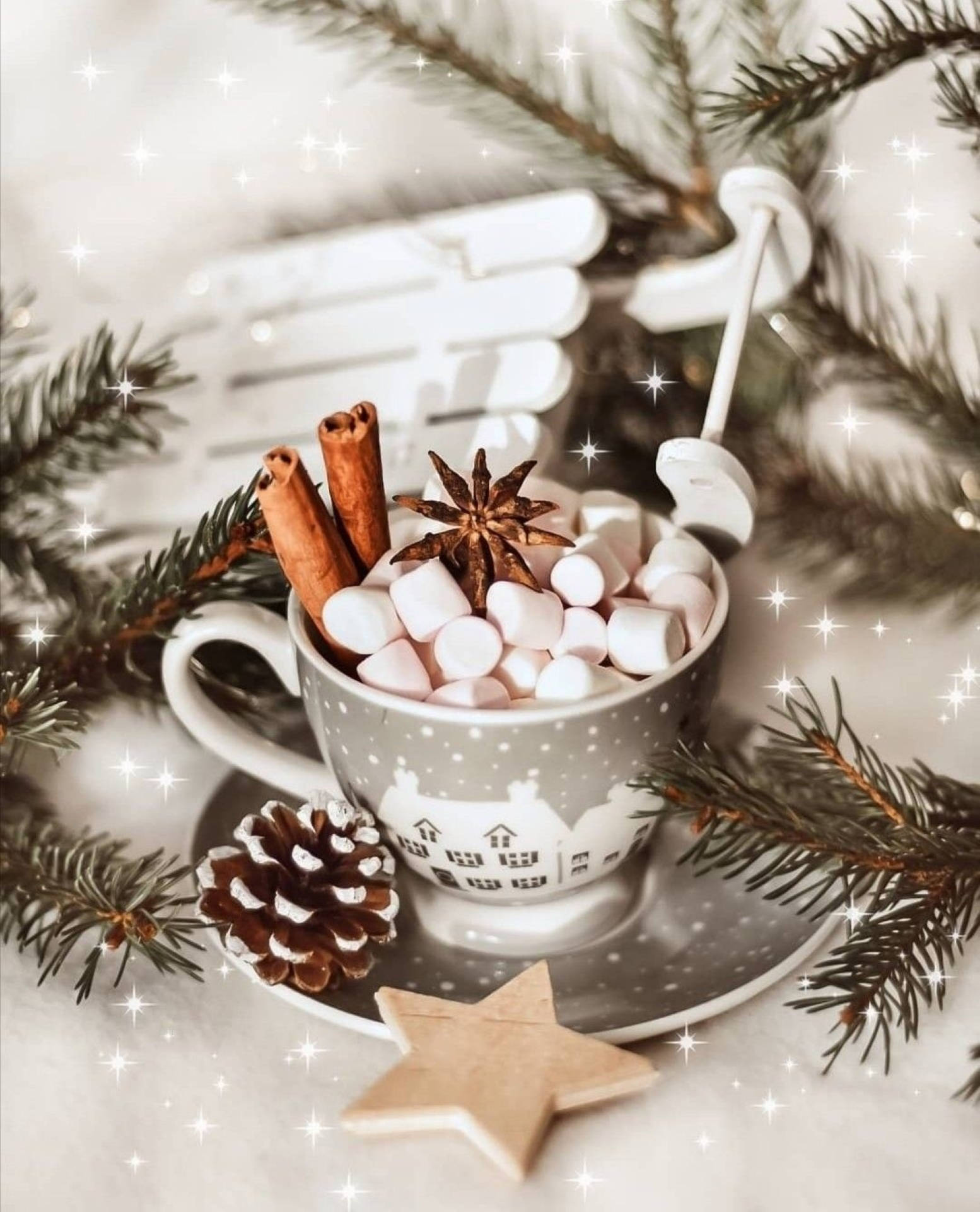 Mallow Cup Christmas Aesthetic Picha ya Ukuta