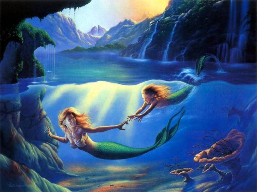 Mama na binti wanaopendana wanashiriki wakati maalum huku toy ya mermaid ikiwakumbusha jinsi uhusiano wao ulivyo maalum. Picha ya Ukuta