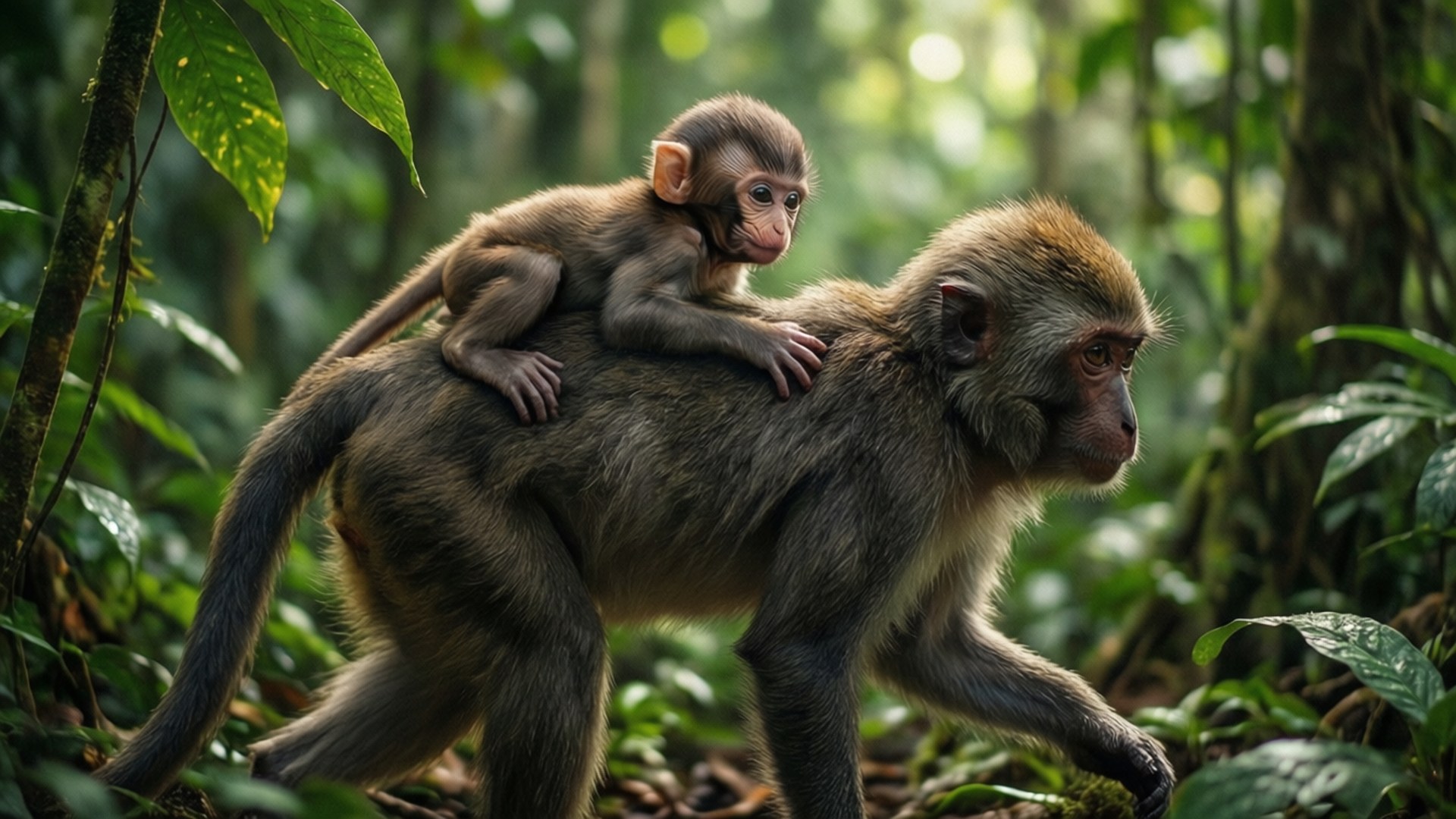 Mama Tumbili na Mtoto Picha ya Ukuta