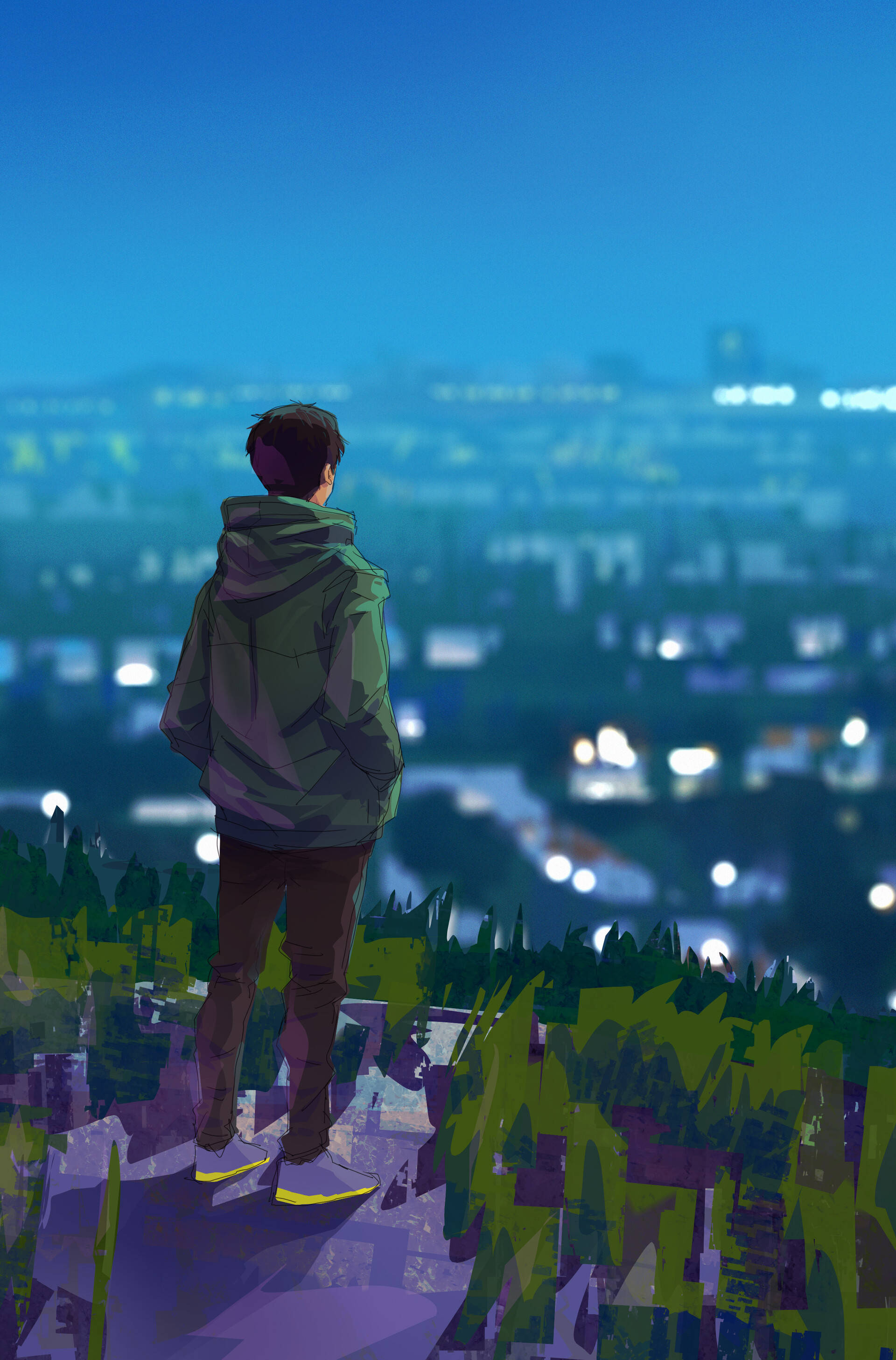 Man At Hill Alone Phone Background Picha ya Ukuta