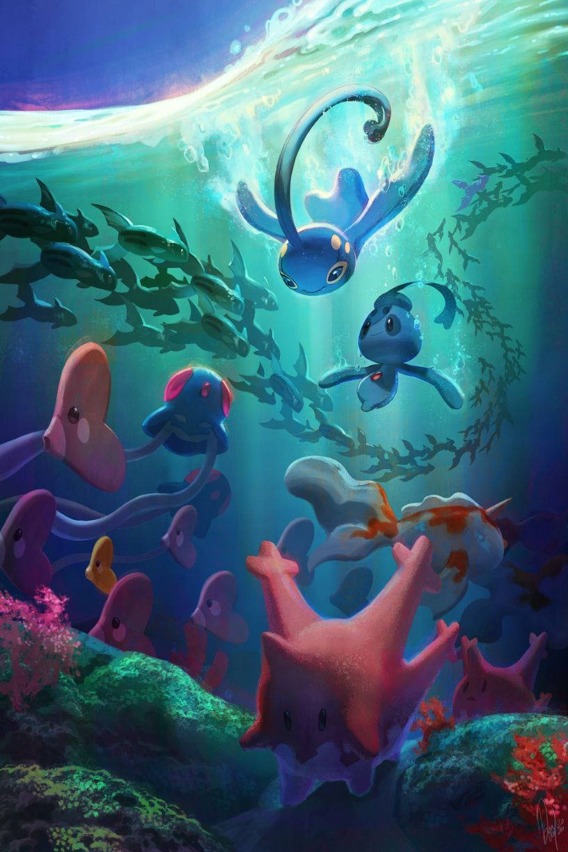 Manaphy chini ya maji aina ya Pokemon wa Maji Picha ya Ukuta