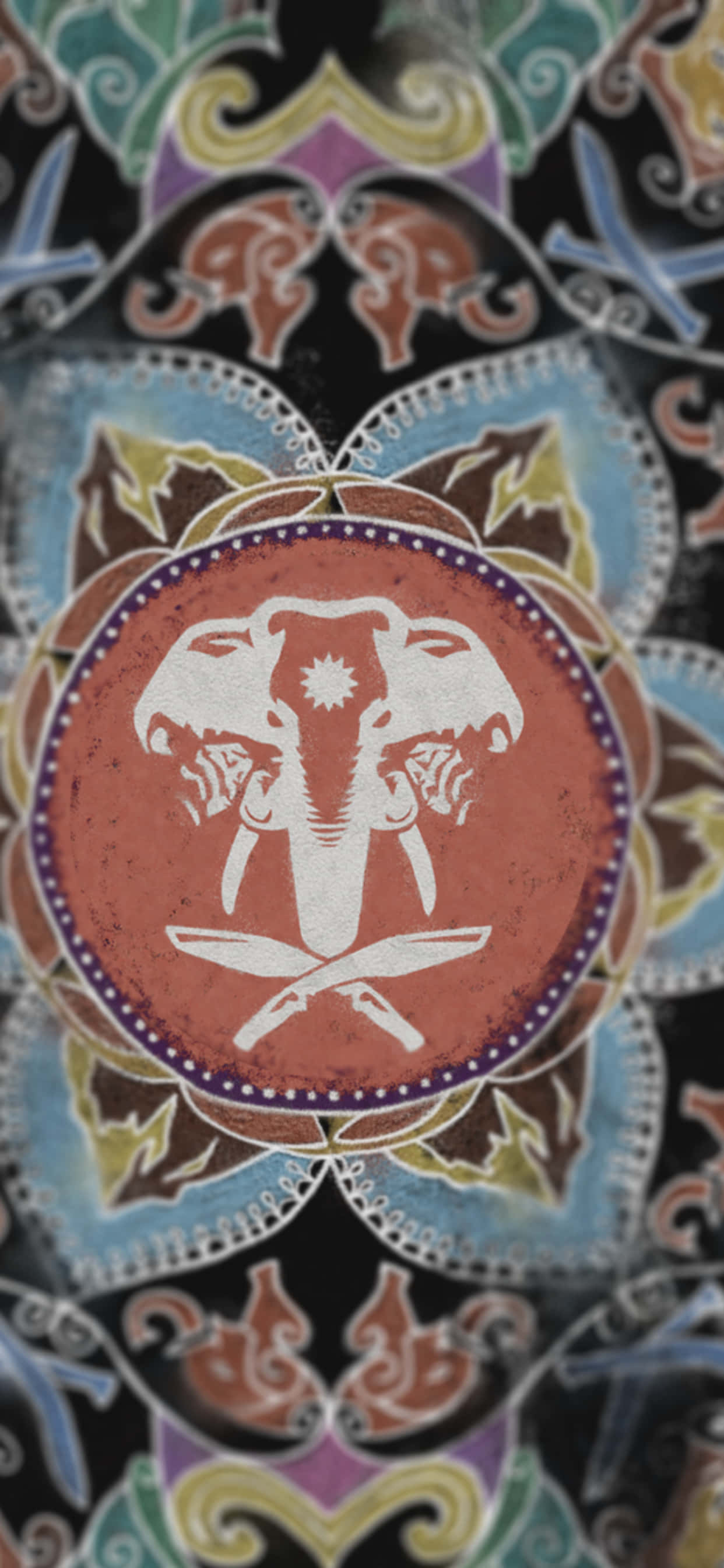 mandala yenye rangi na tiger na elephant Picha ya Ukuta
