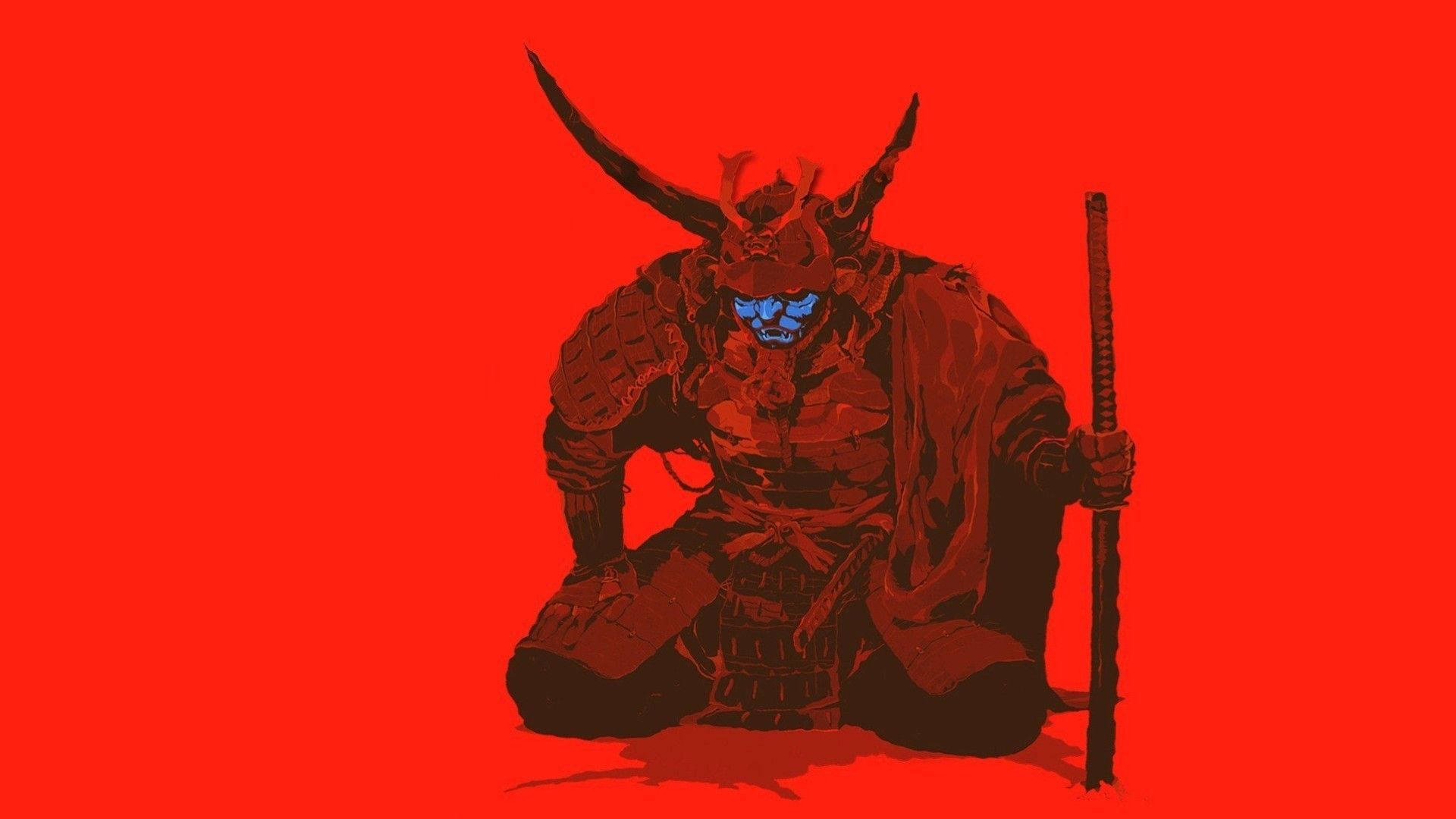 Mandhari Nyekundu ya Samurai wa Kijapani Picha ya Ukuta