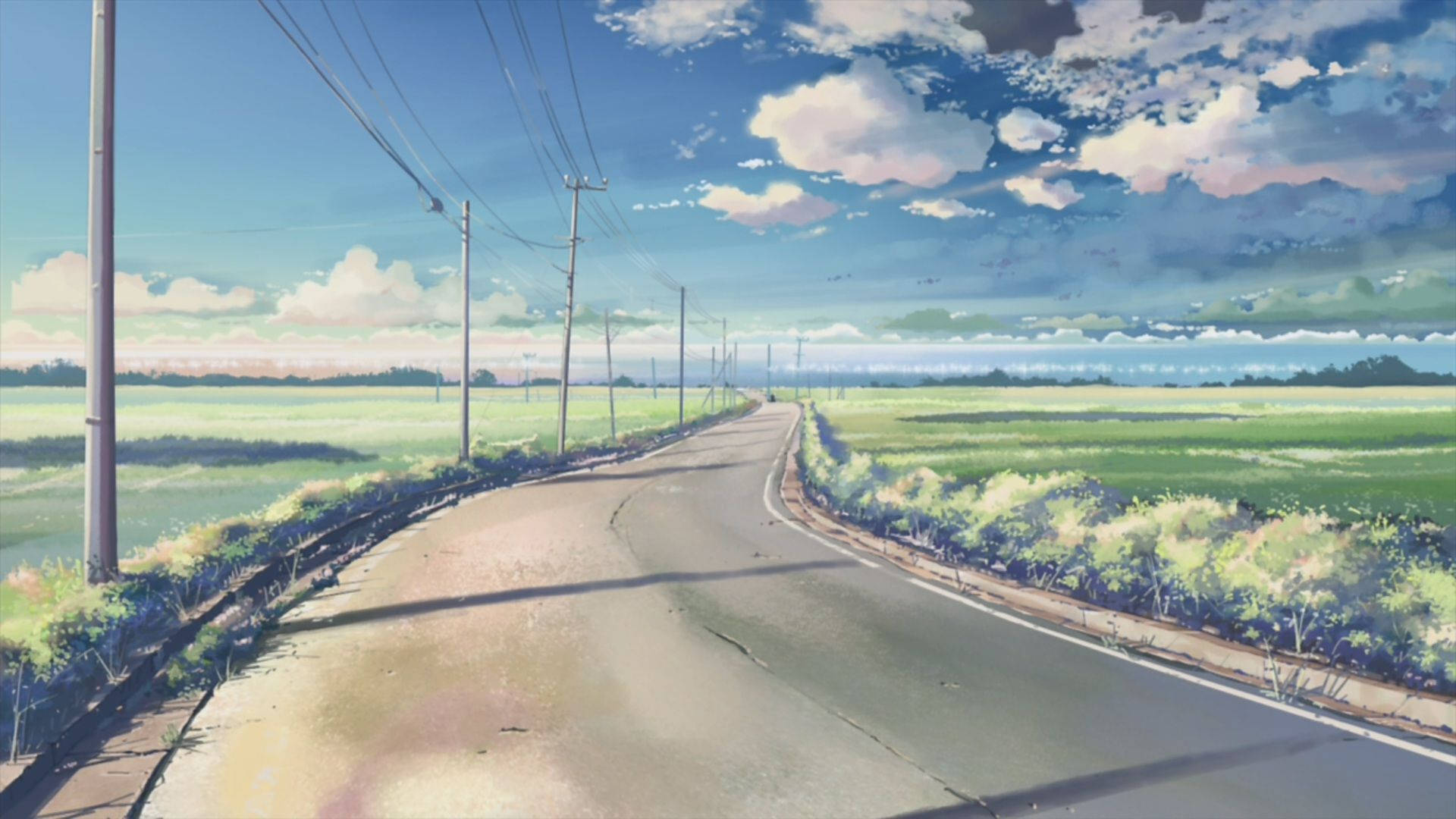 Mandhari ya Anime ya Barabara ya Mashambani Picha ya Ukuta