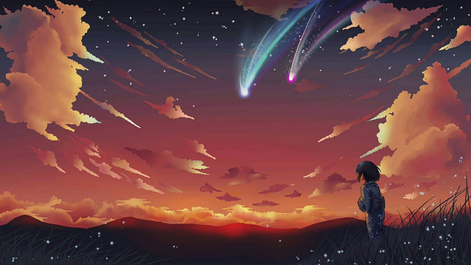 Mandhari ya Anime Nyota Zinazoruka Picha ya Ukuta