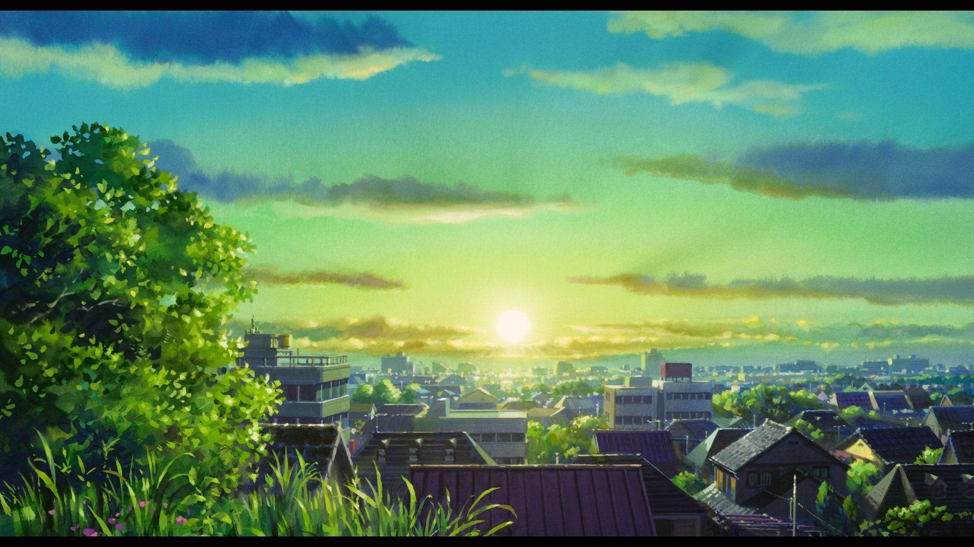 Mandhari ya Anime Jua Linachomoza Picha ya Ukuta