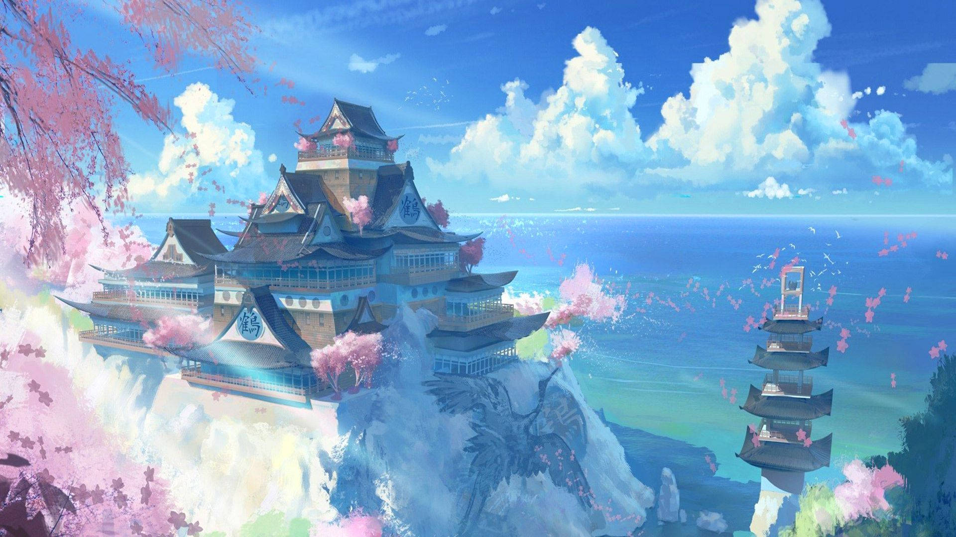 Mandhari ya Anime ya Kasri la Kijapani Picha ya Ukuta